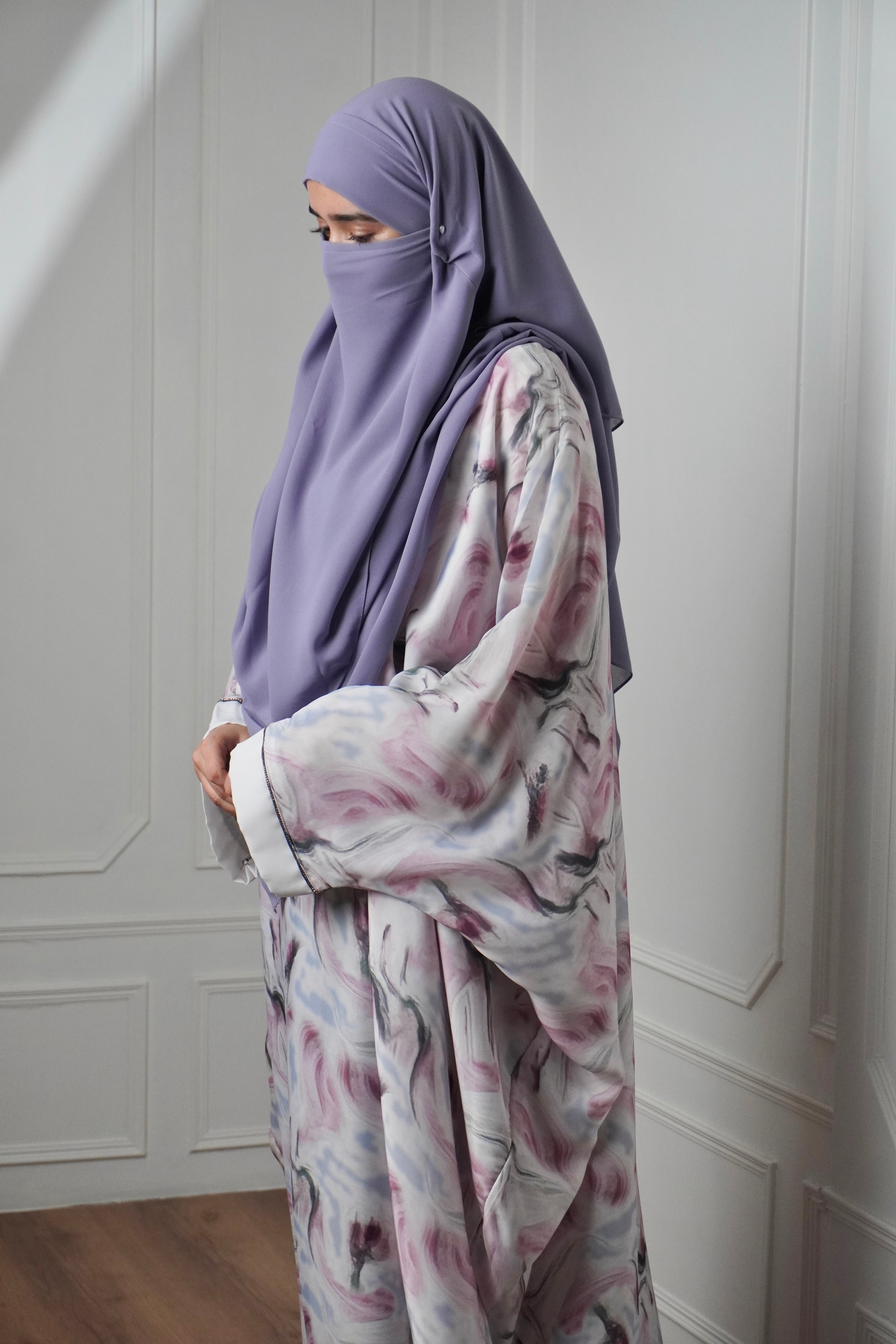 Marble Print Kaftan Khimar Set - Cotton Candy