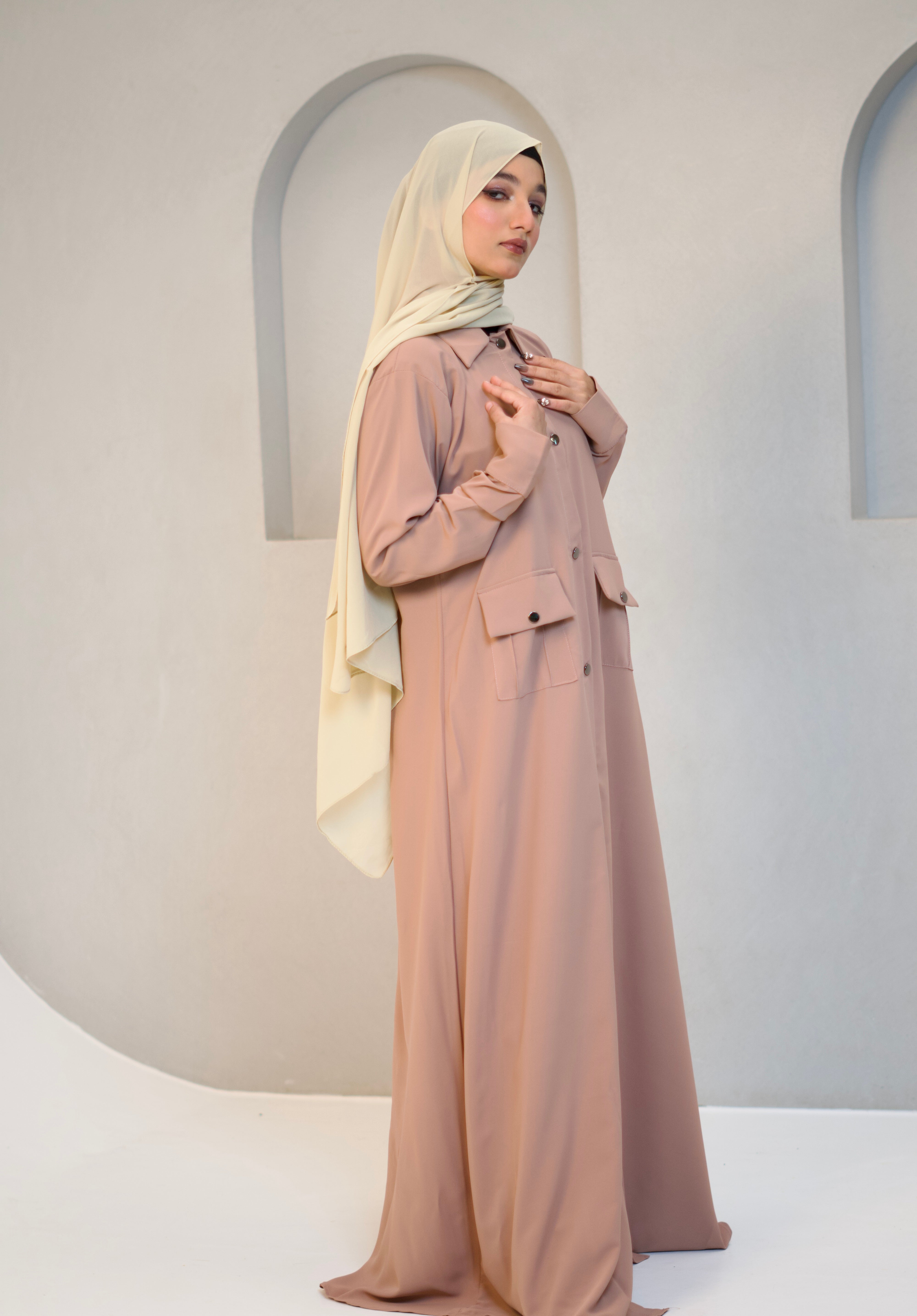 Modest Shirt Dress - Blush Pink