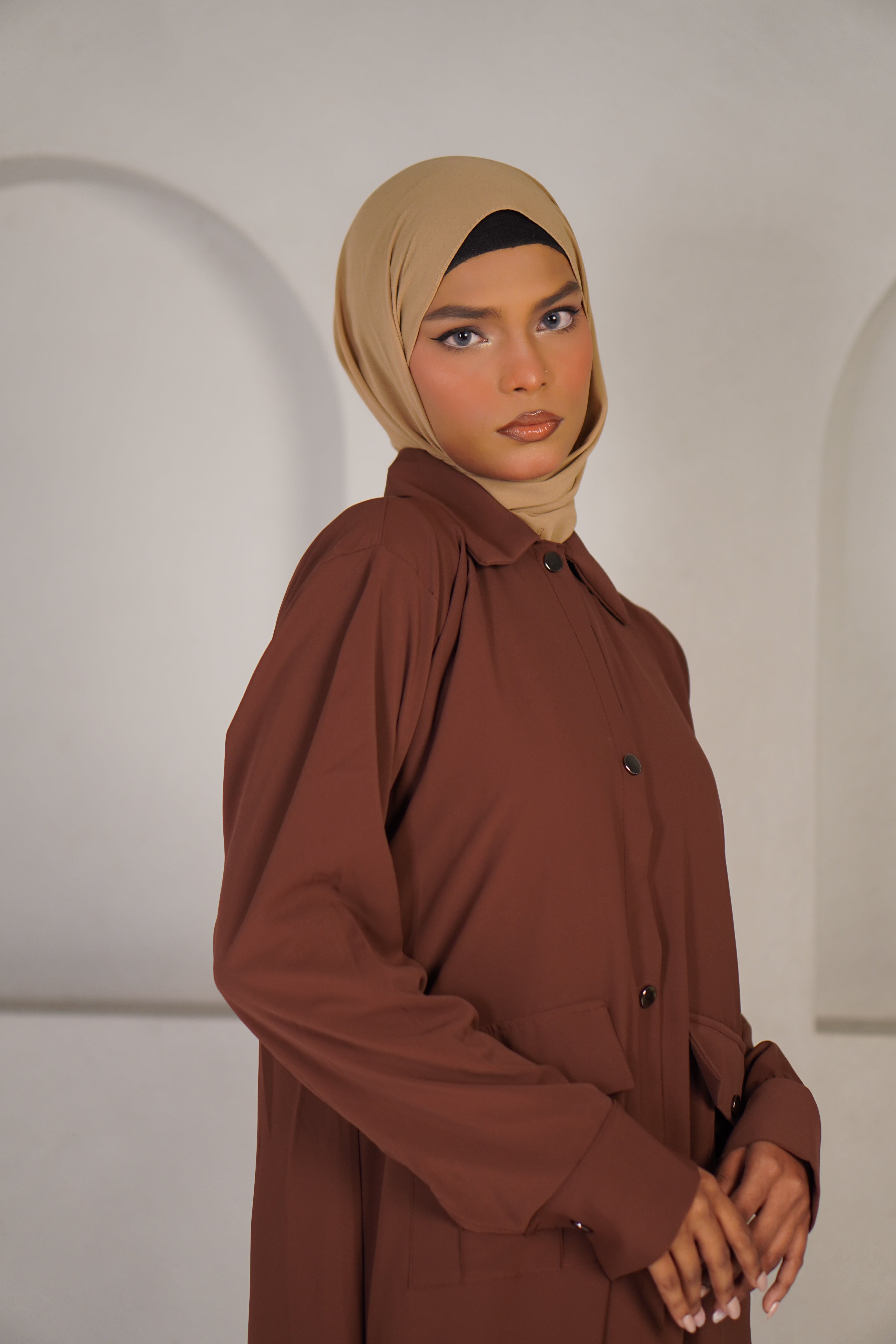 Modest Shirt Dress - Rustic Brown