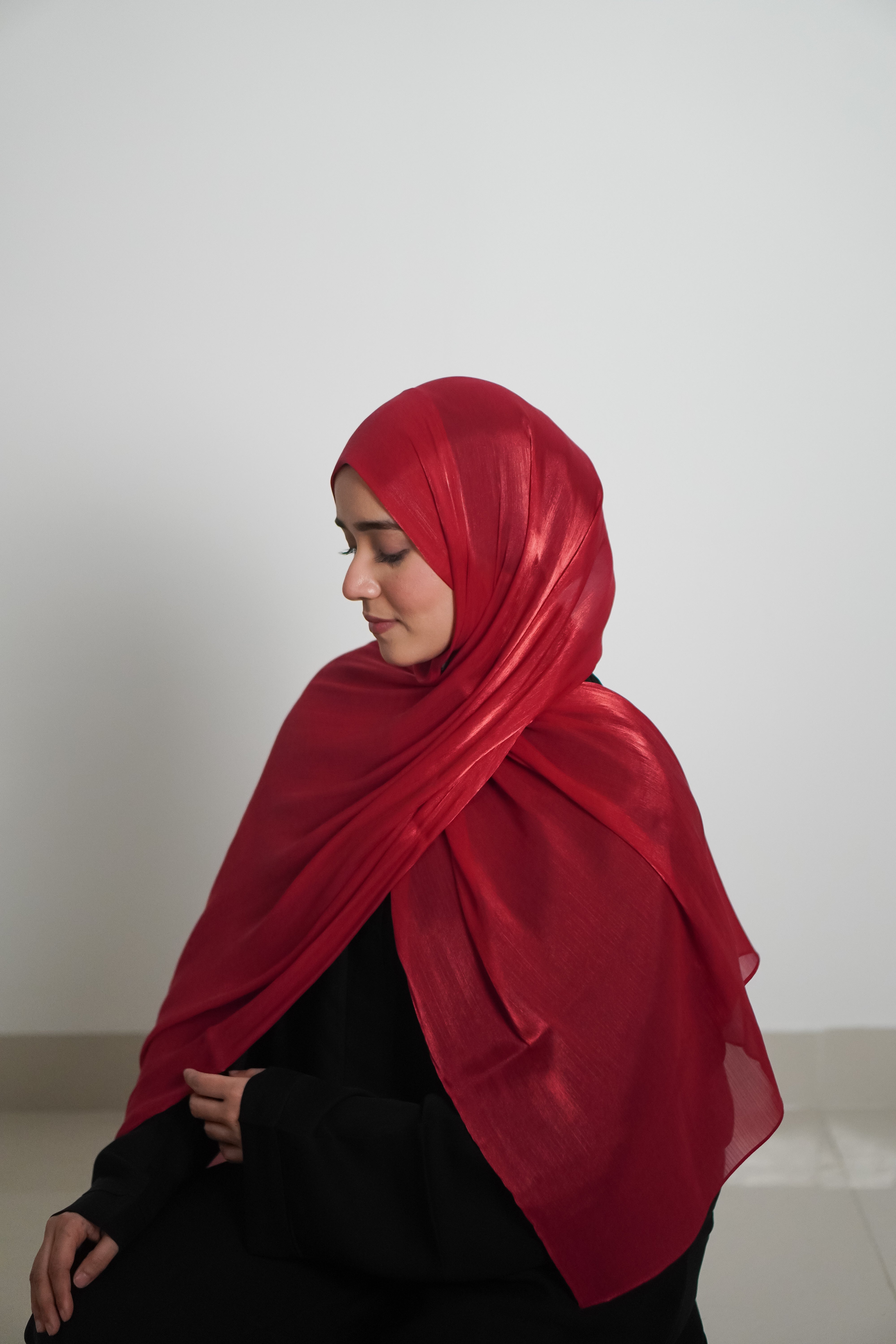 Premium Organza Hijab - Cherry Red