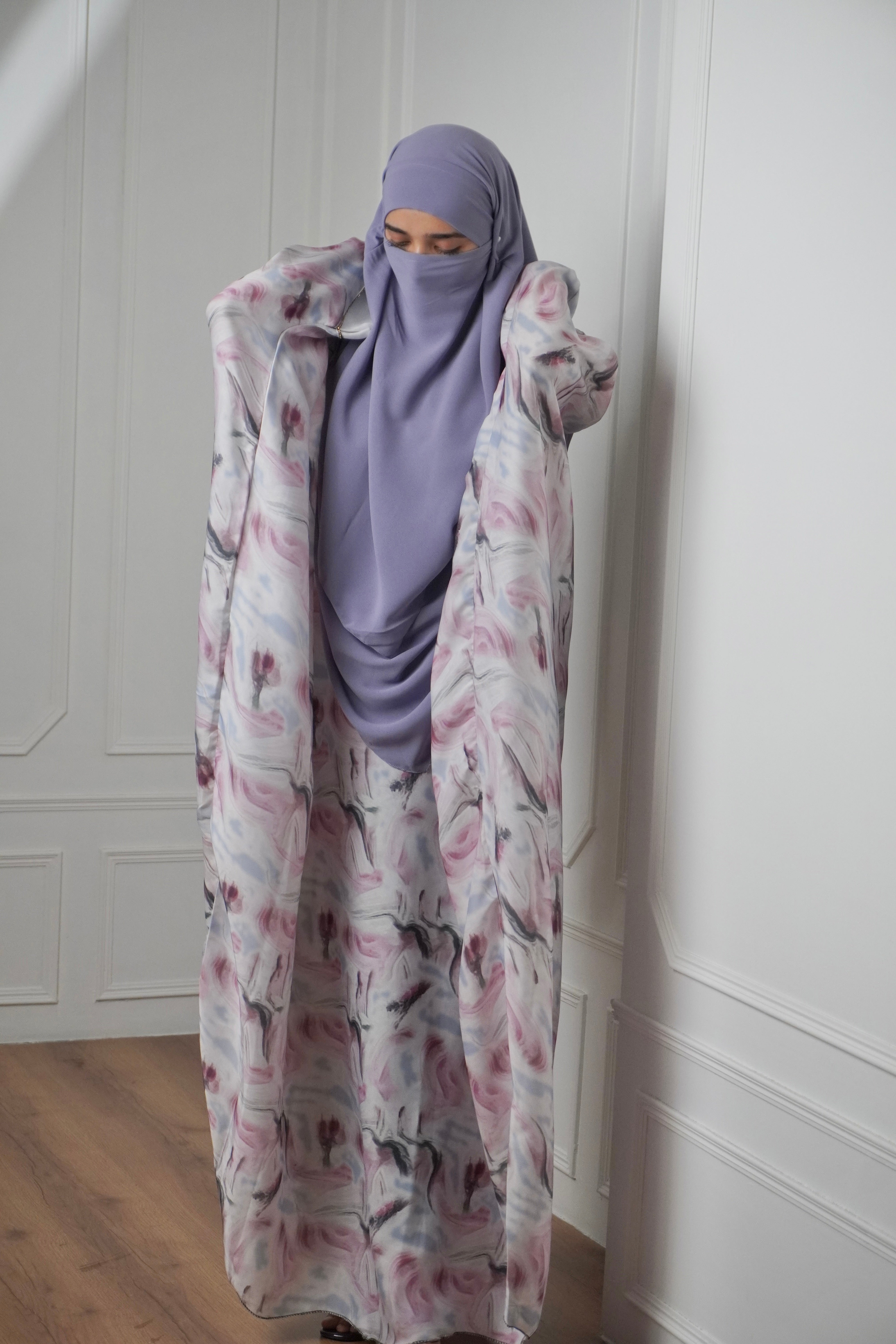 Marble Print Kaftan Khimar Set - Cotton Candy