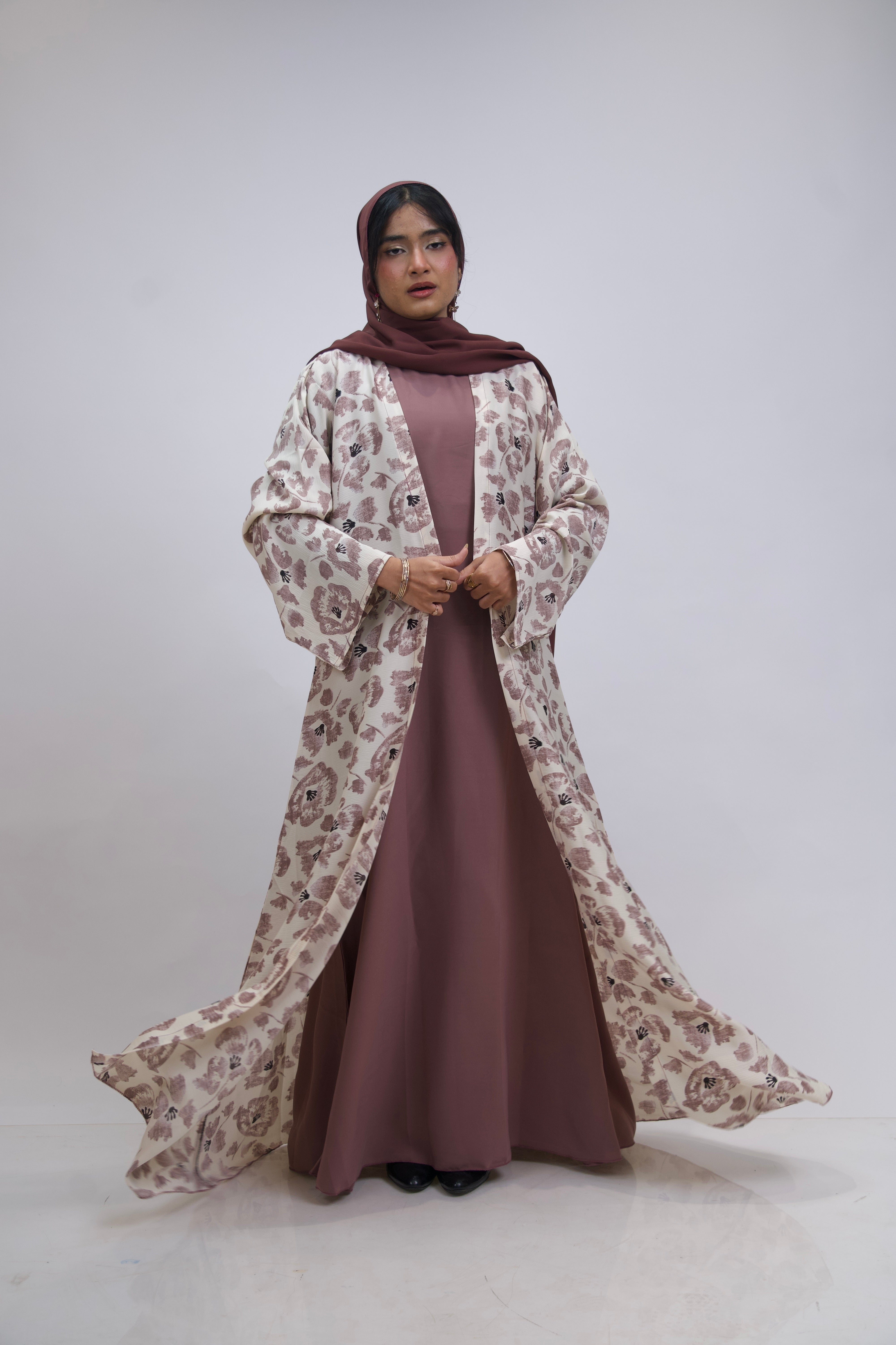 FLORAL PRINTED ABAYAH - ROSE