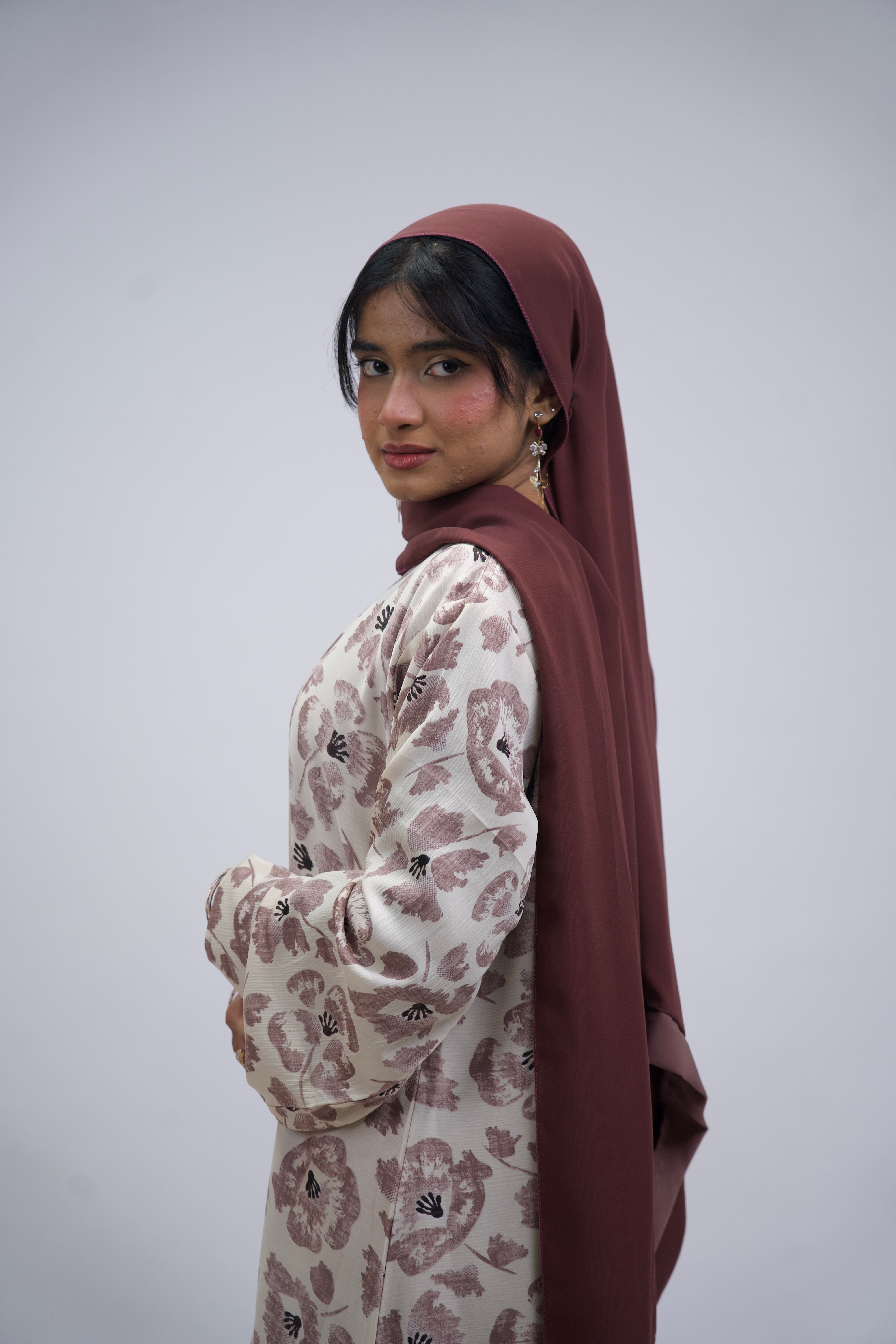 FLORAL PRINTED ABAYAH - ROSE