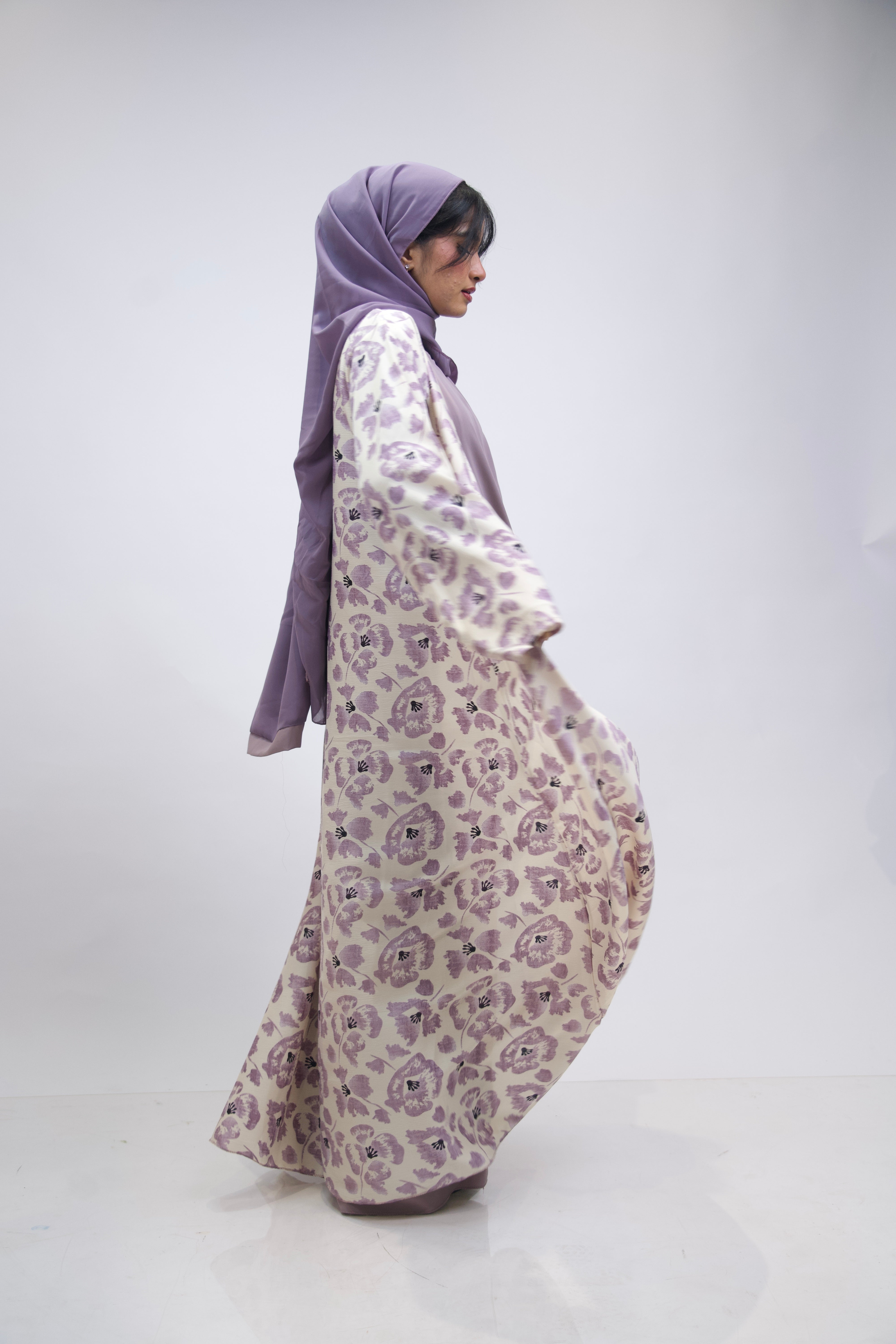 FLORAL PRINTED ABAYAH - LAVENDER