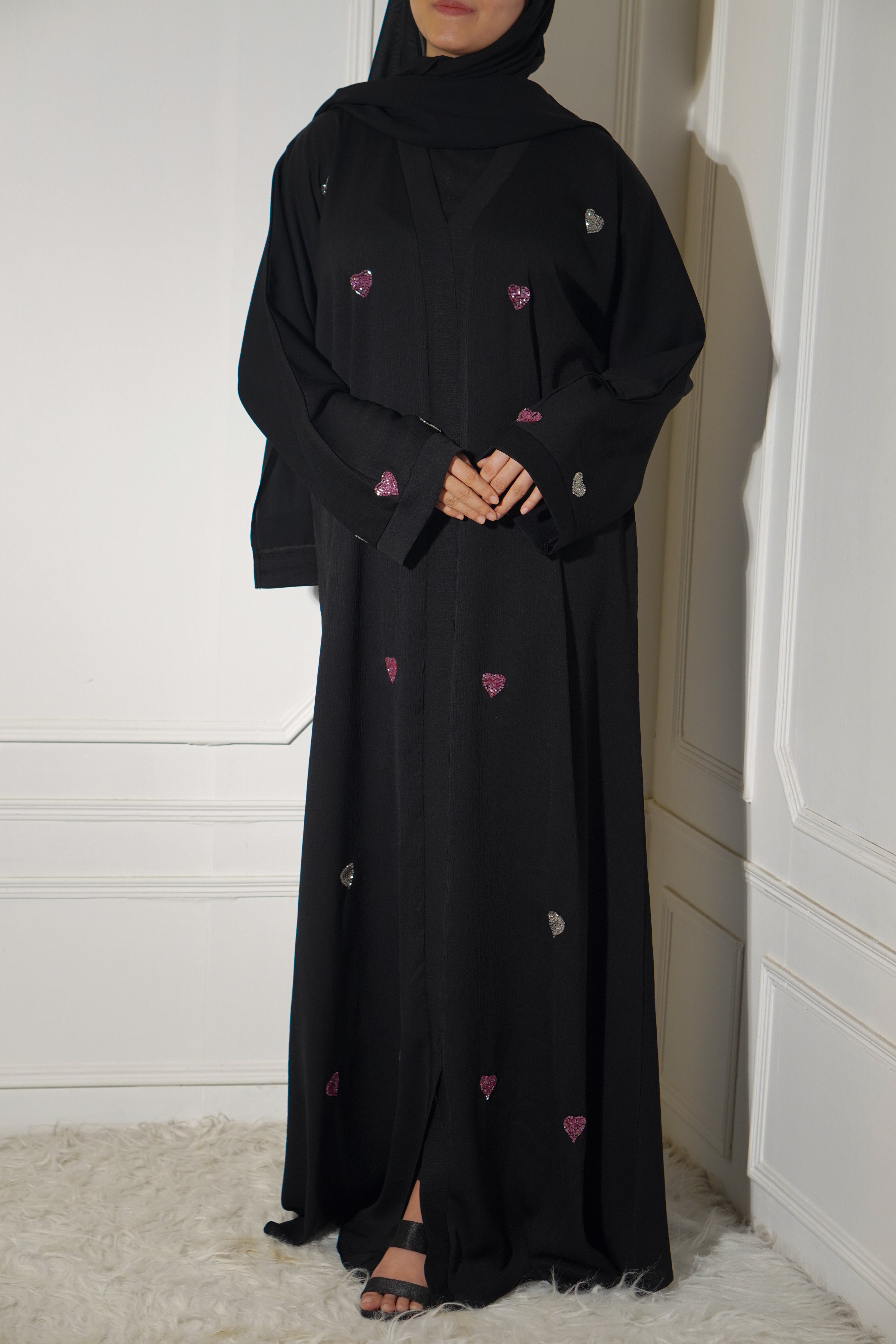 Qalbi Abayah - Pink & Silver