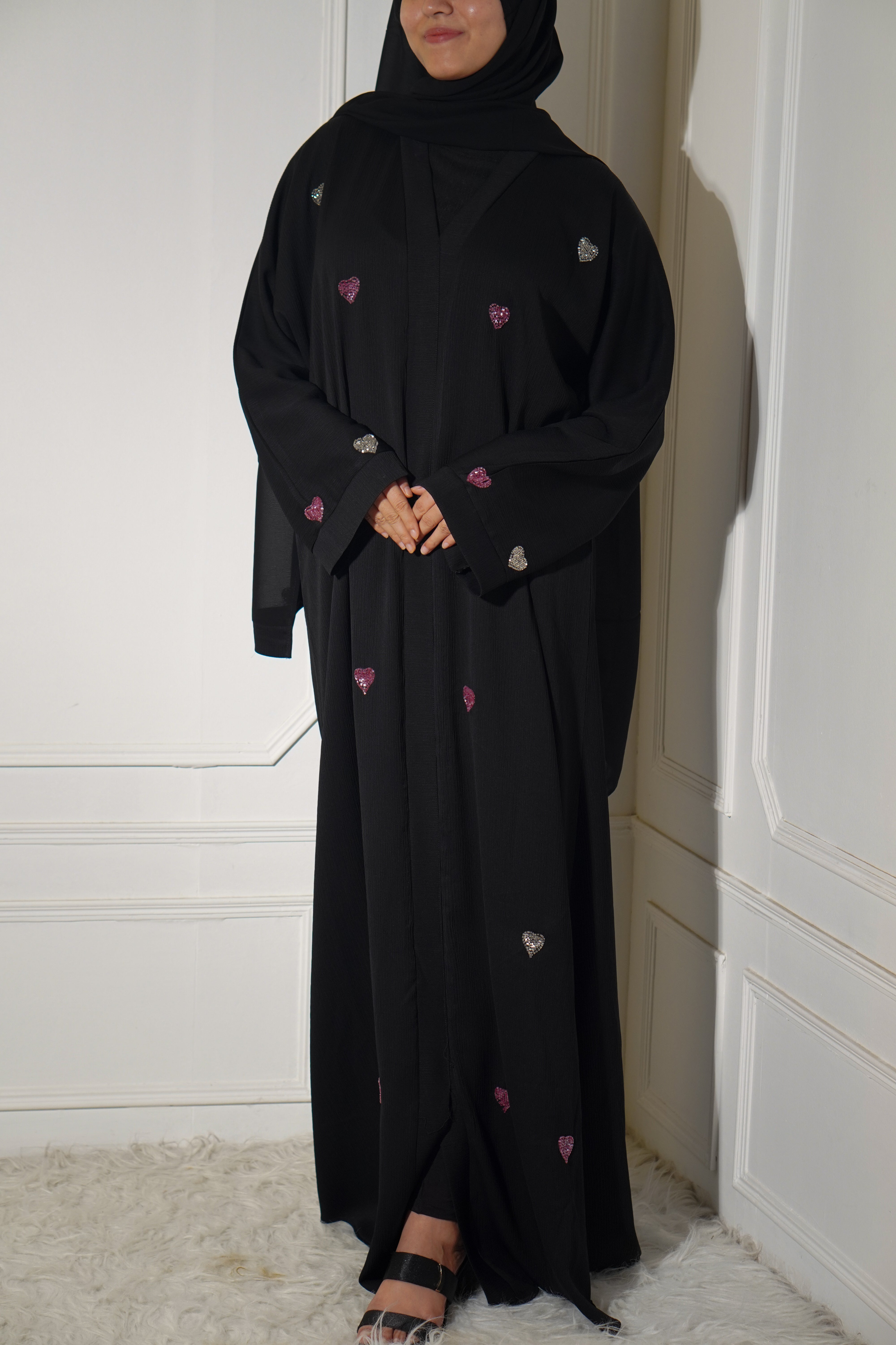 Qalbi Abayah - Pink & Silver