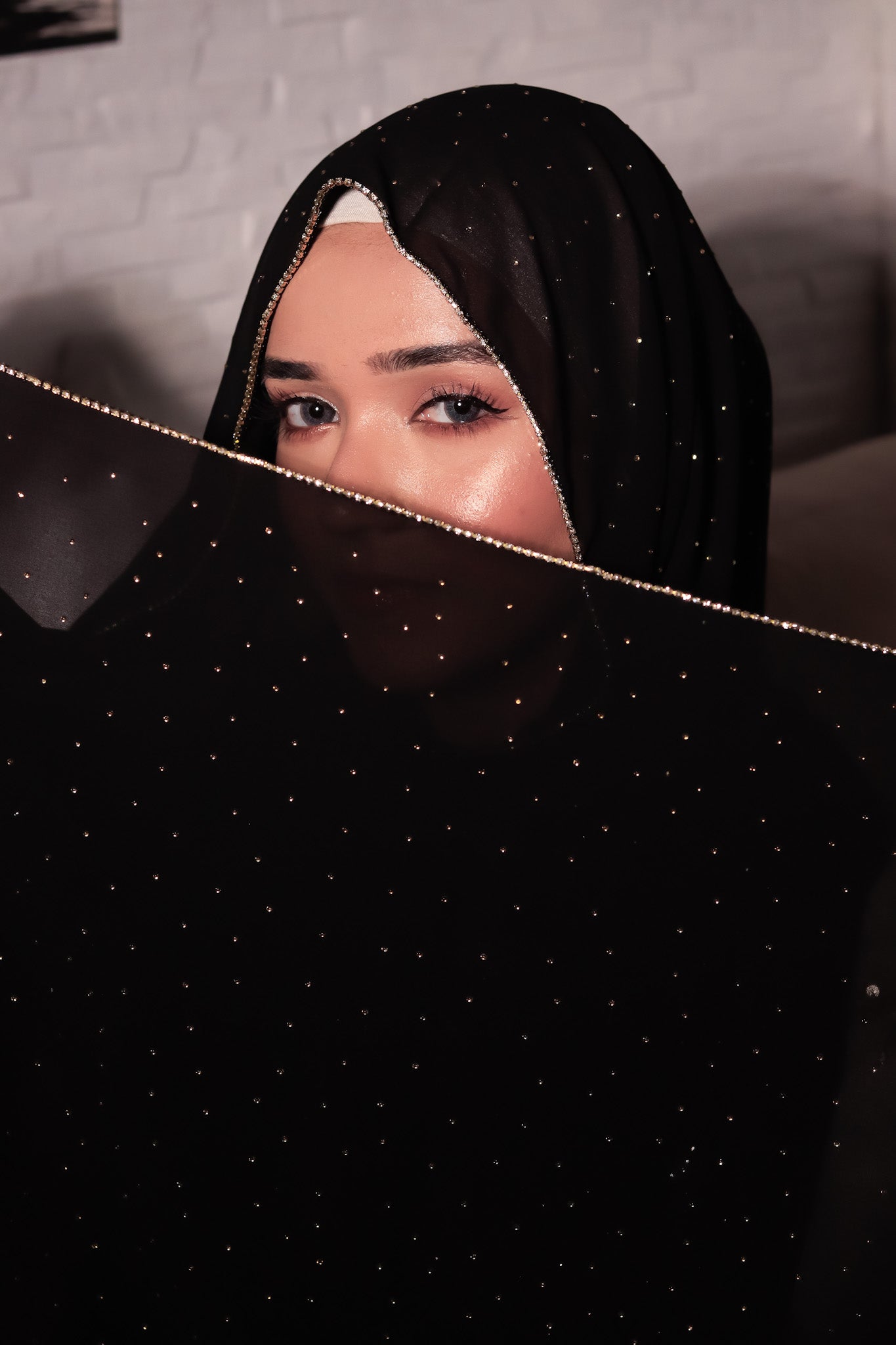 Rhinestone Hijab - Black