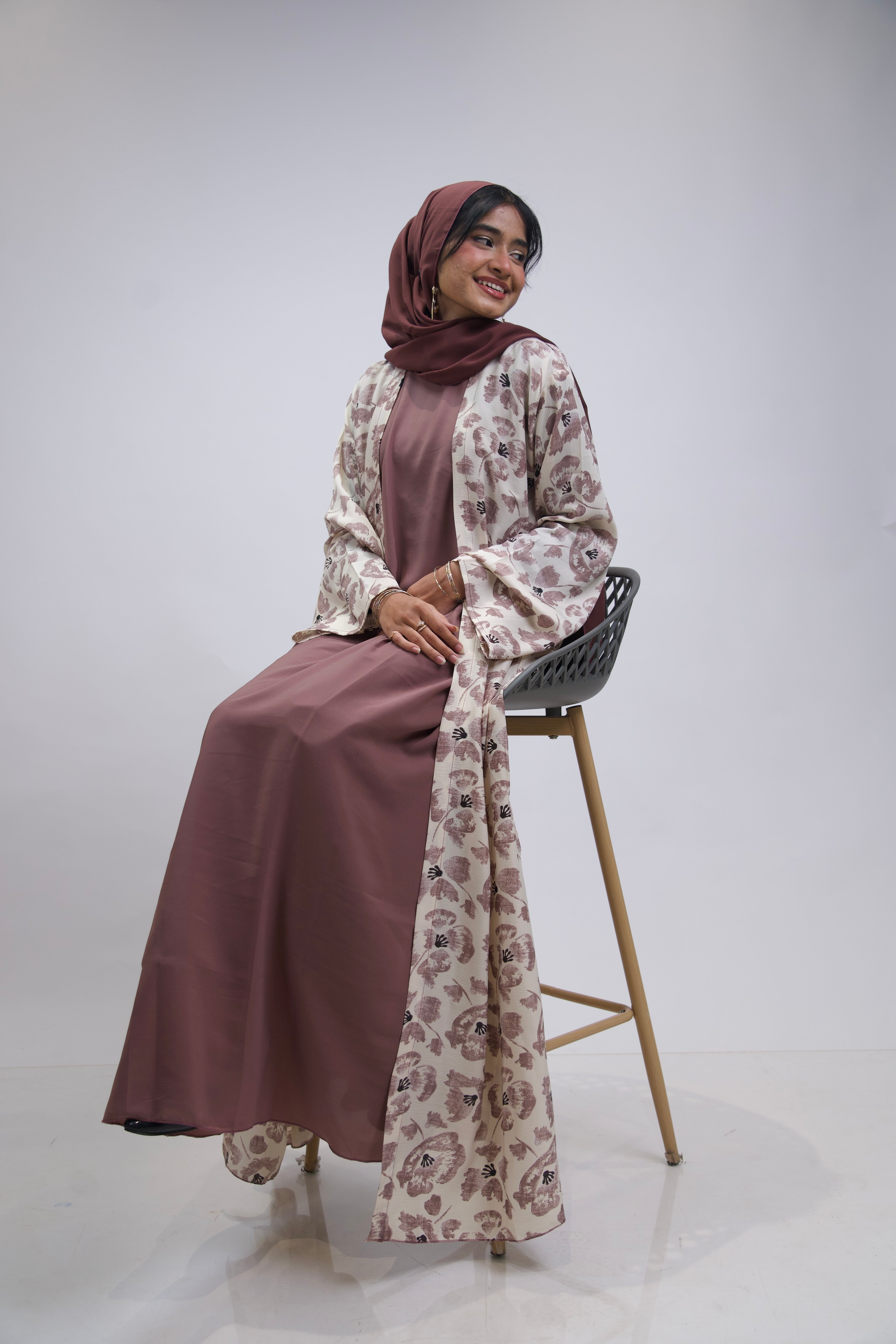 FLORAL PRINTED ABAYAH - ROSE