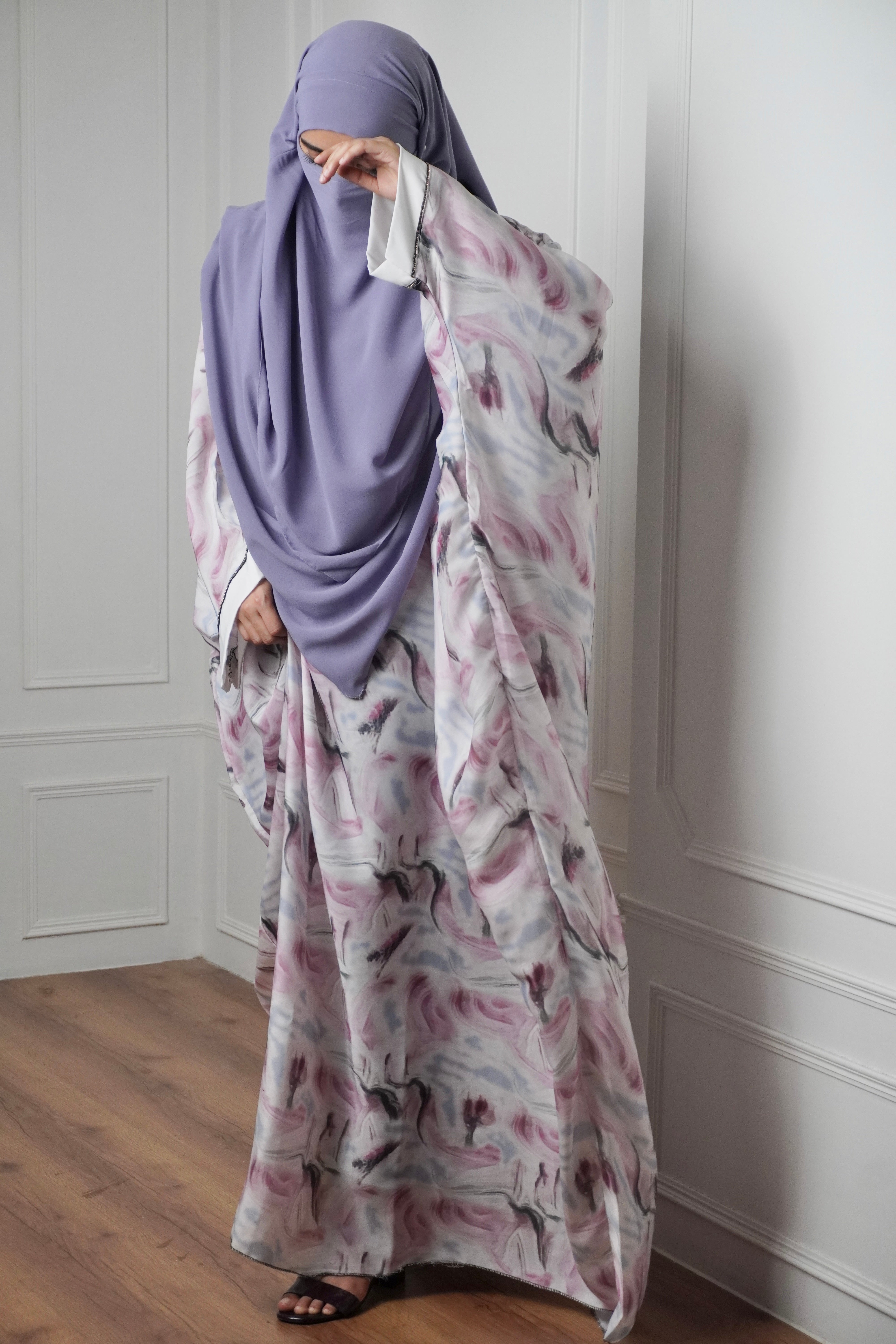 Marble Print Kaftan Khimar Set - Cotton Candy