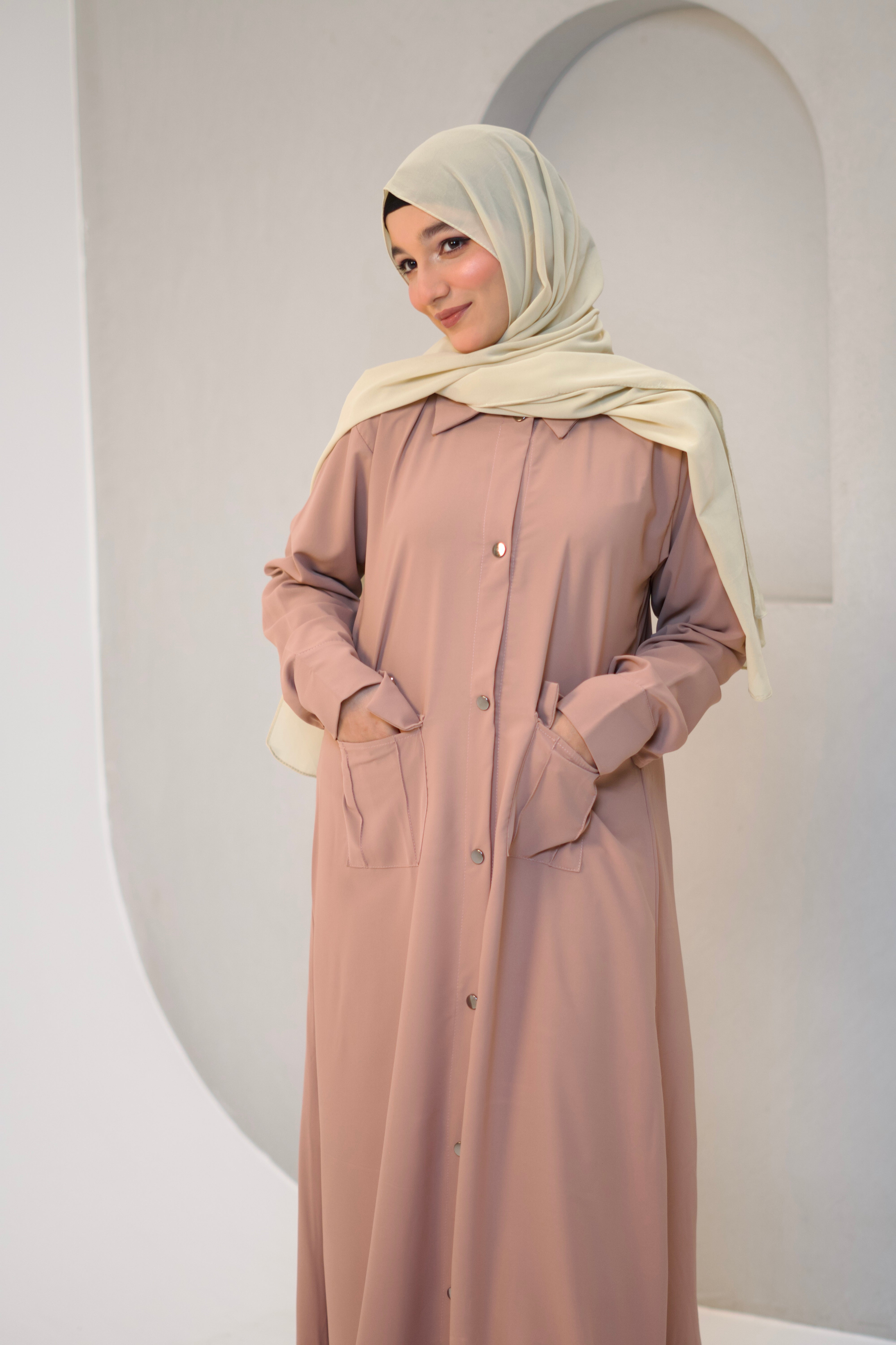 Modest Shirt Dress - Blush Pink anahco Modest Shirt Dress - Blush Pink anahco