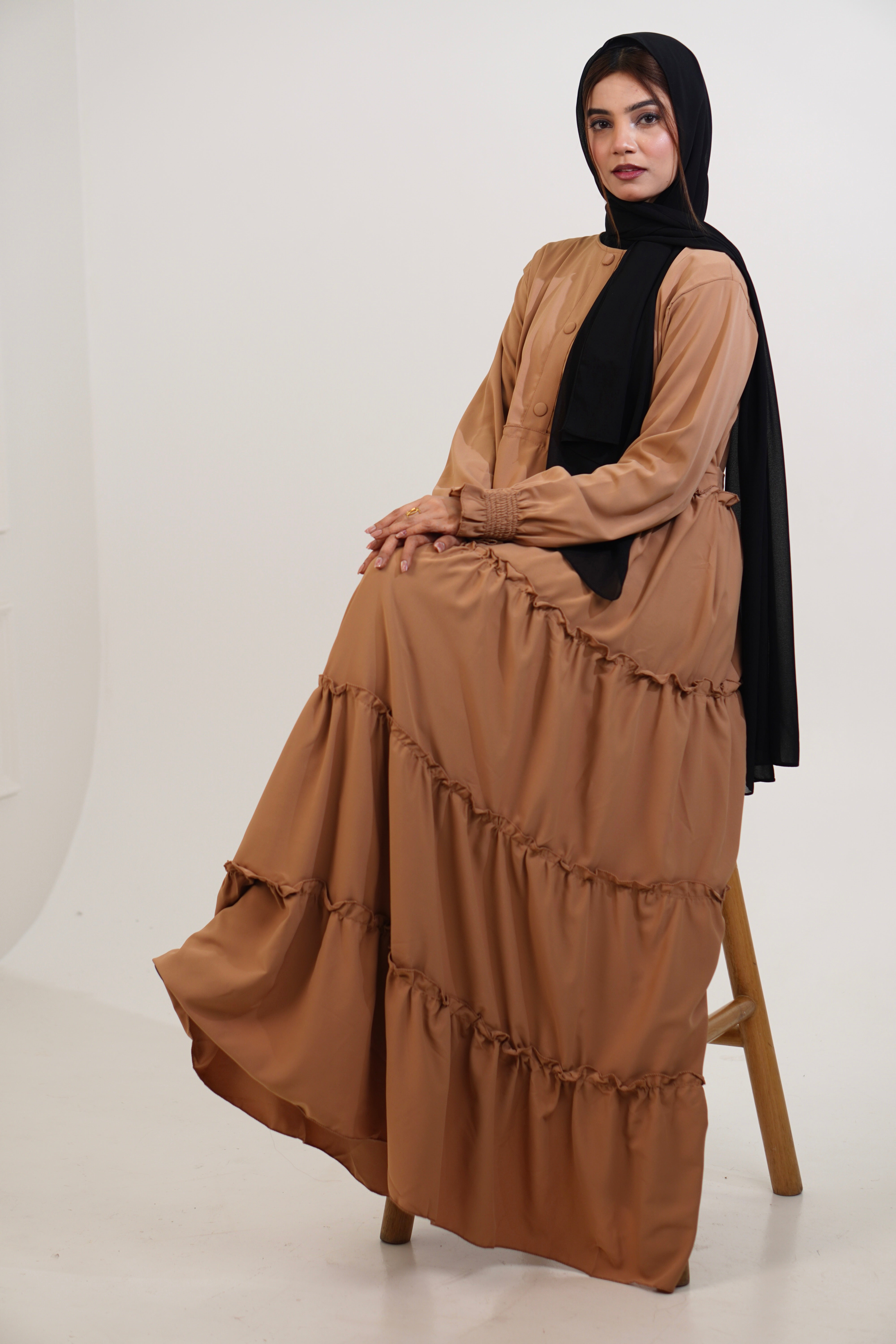 Feriha Ruffled Dress (Matte) - BEIGE
