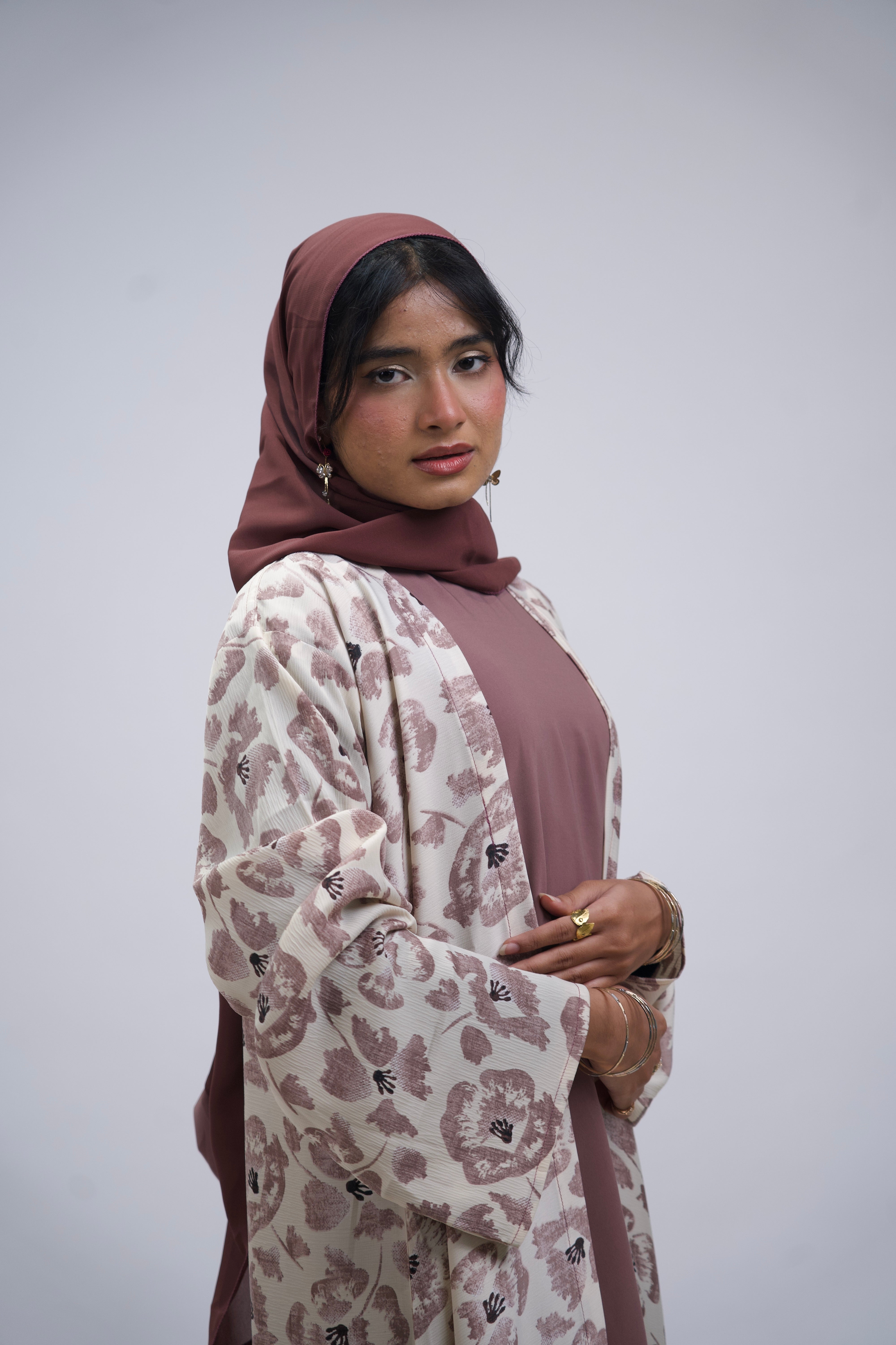 FLORAL PRINTED ABAYAH - ROSE