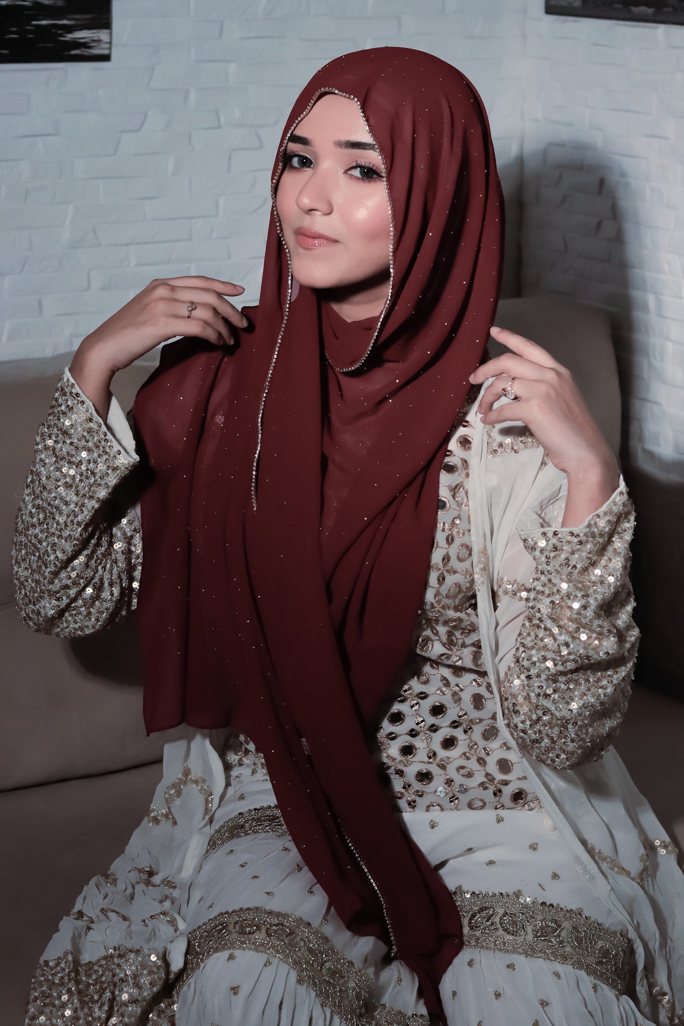 Rhinestone Hijab - Maroon