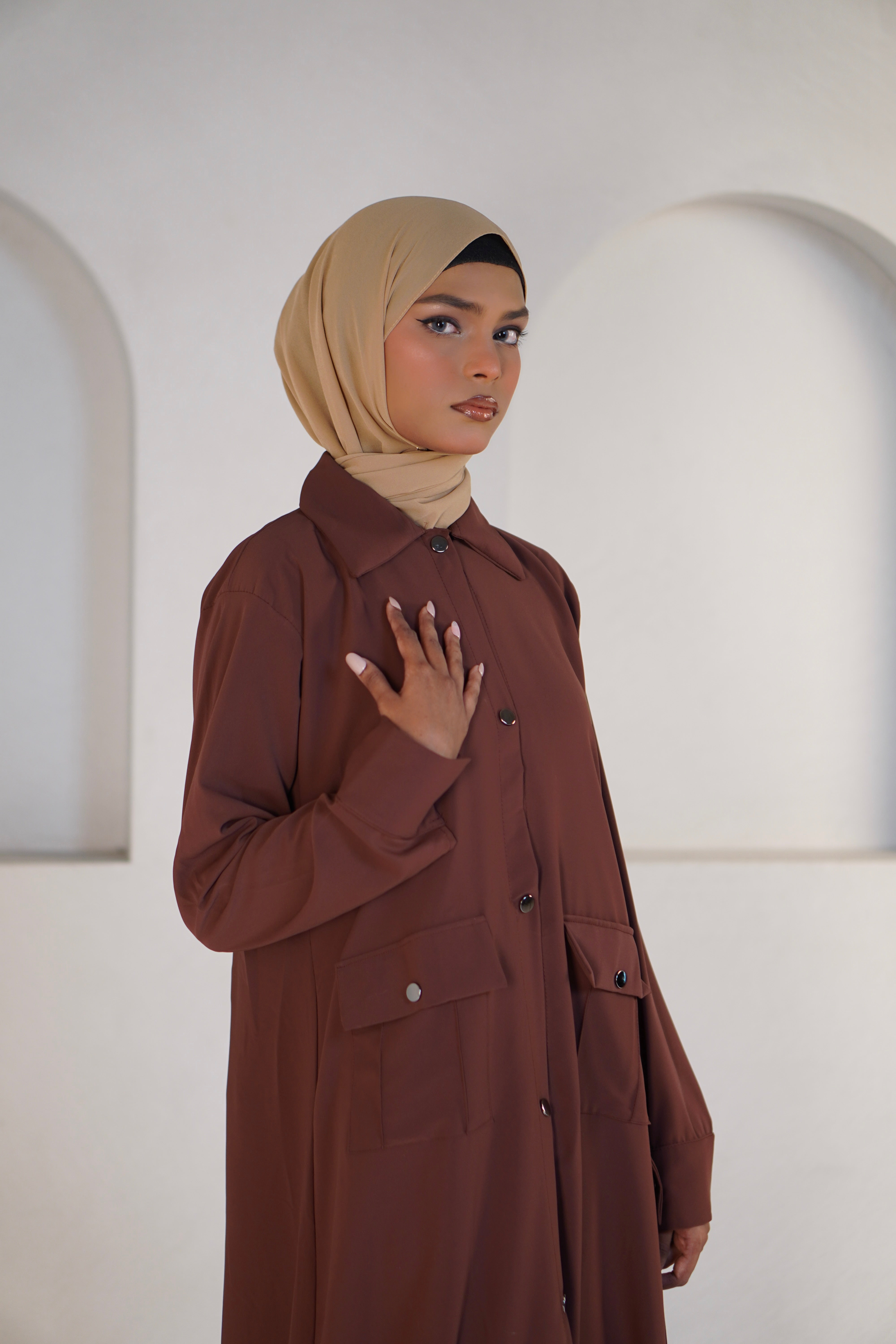 Modest Shirt Dress - Rustic Brown