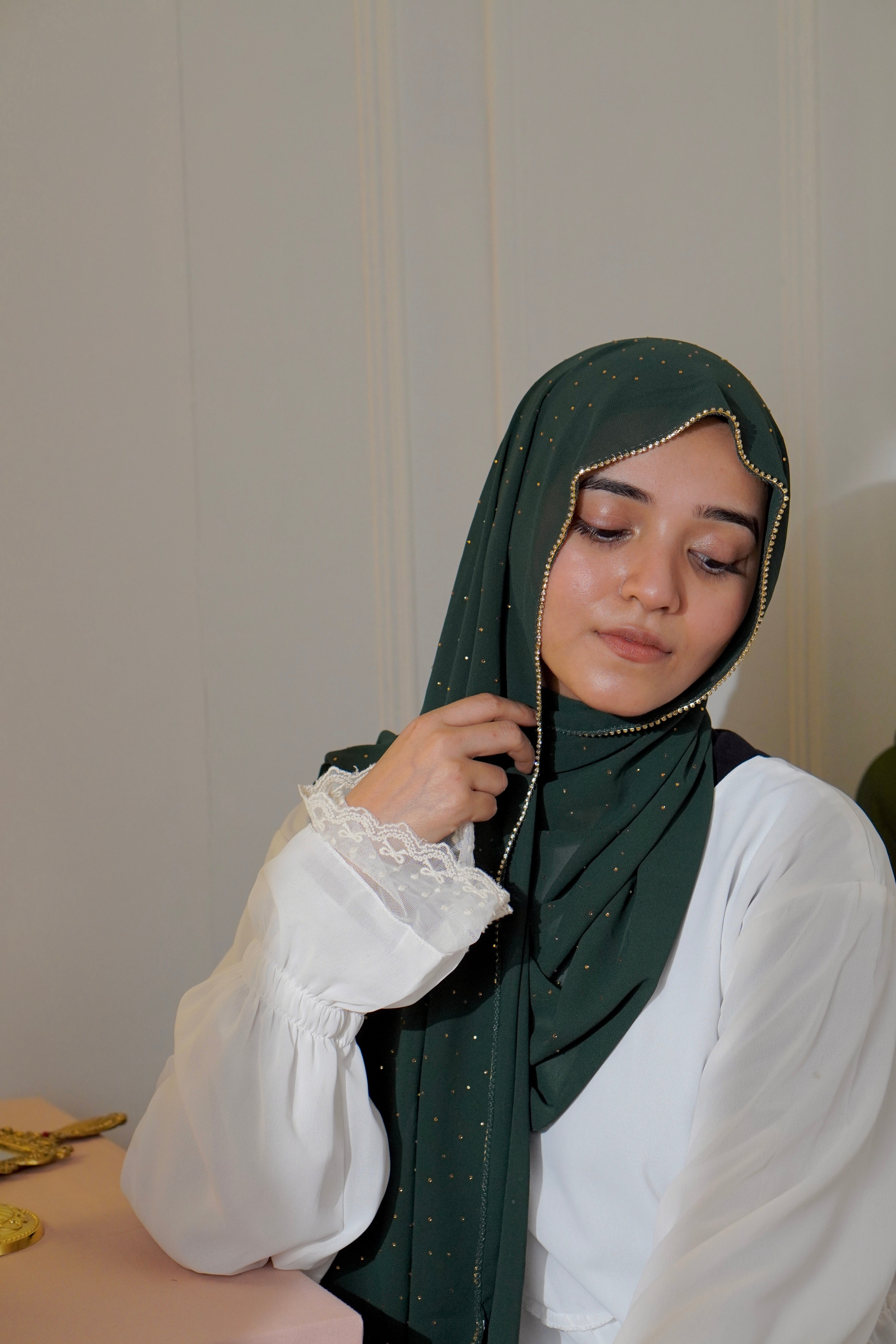 Rhinestone Hijab - Bottle Green
