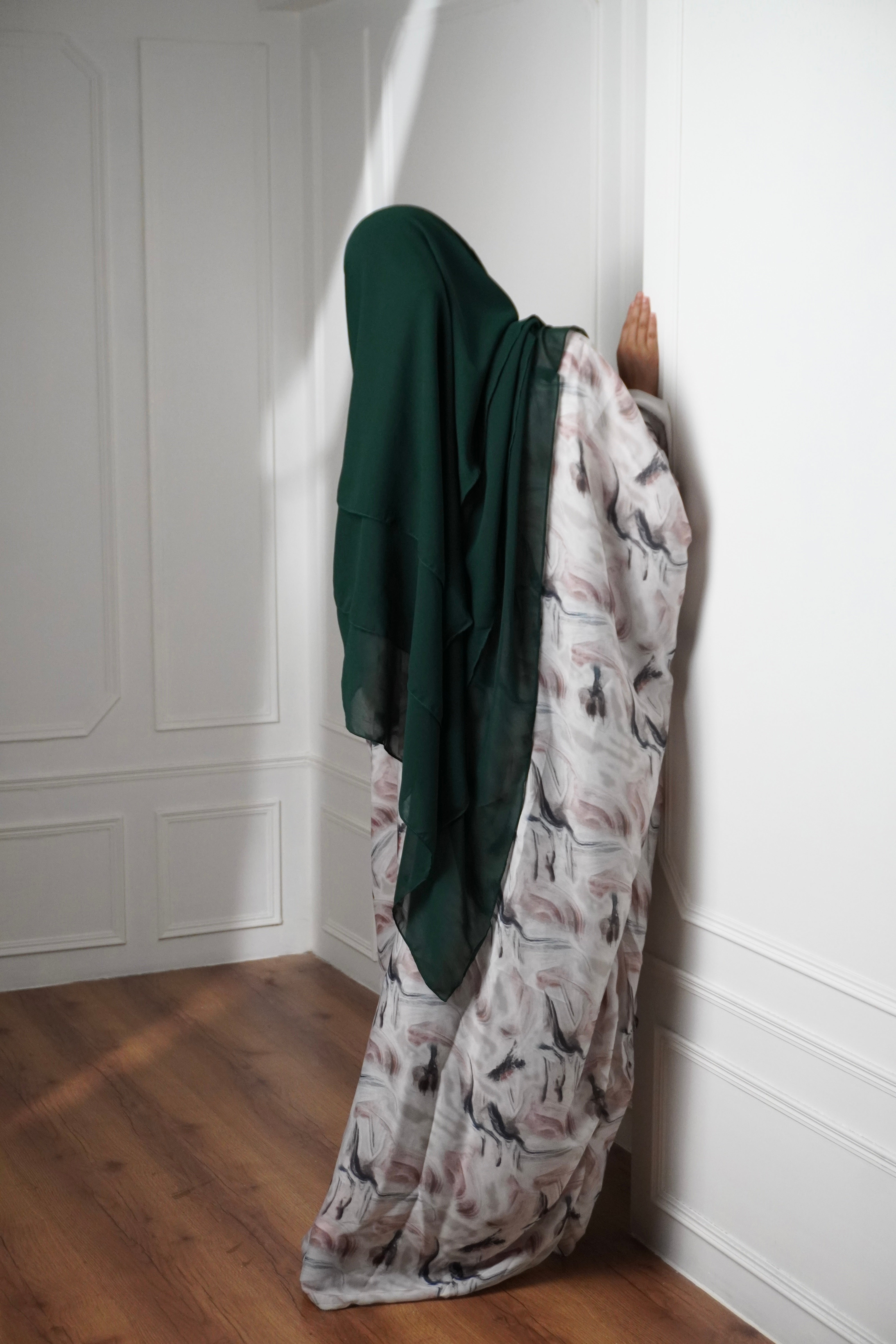 Marble Print Kaftan KHIMAR SET - Rich Green