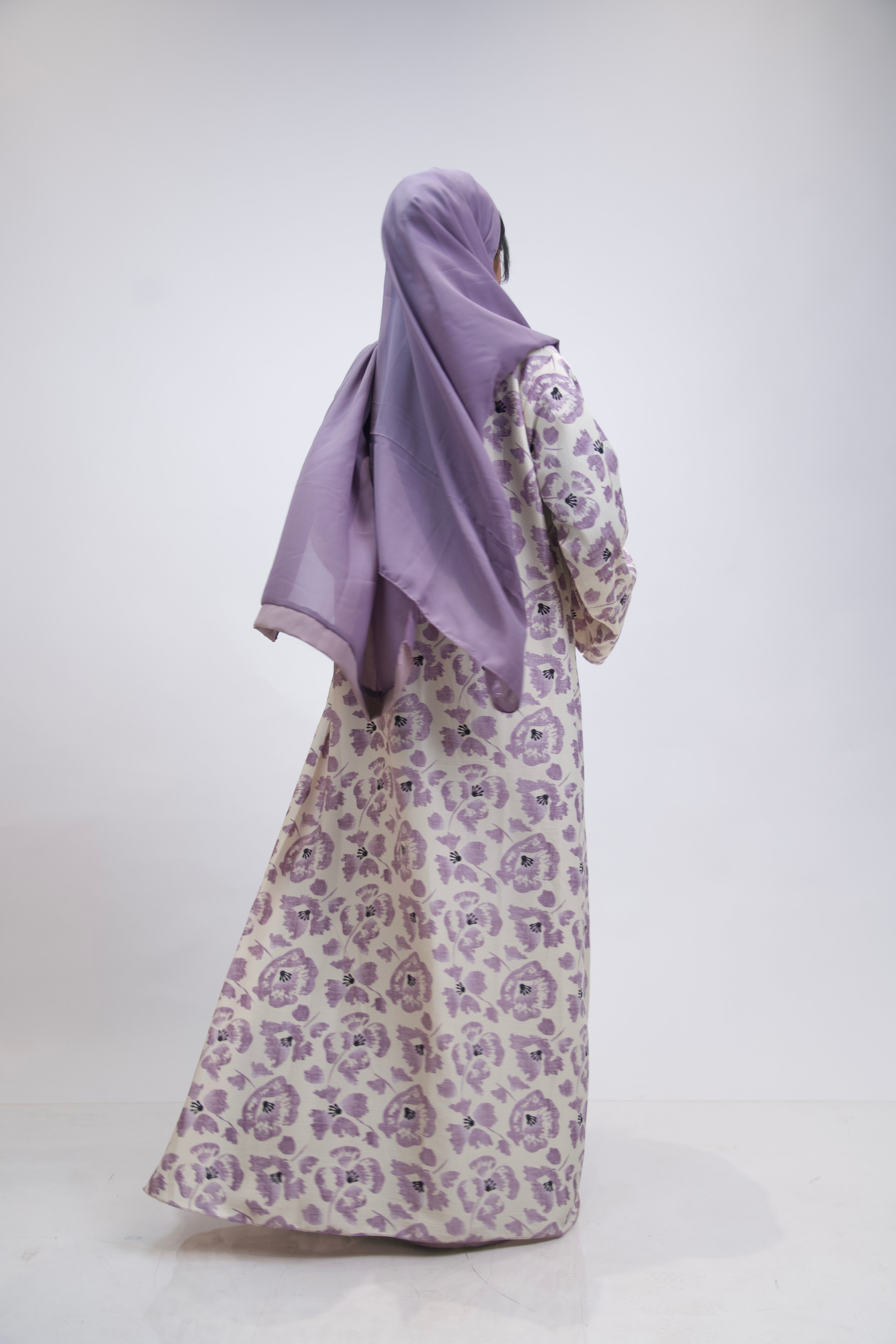 FLORAL PRINTED ABAYAH - LAVENDER