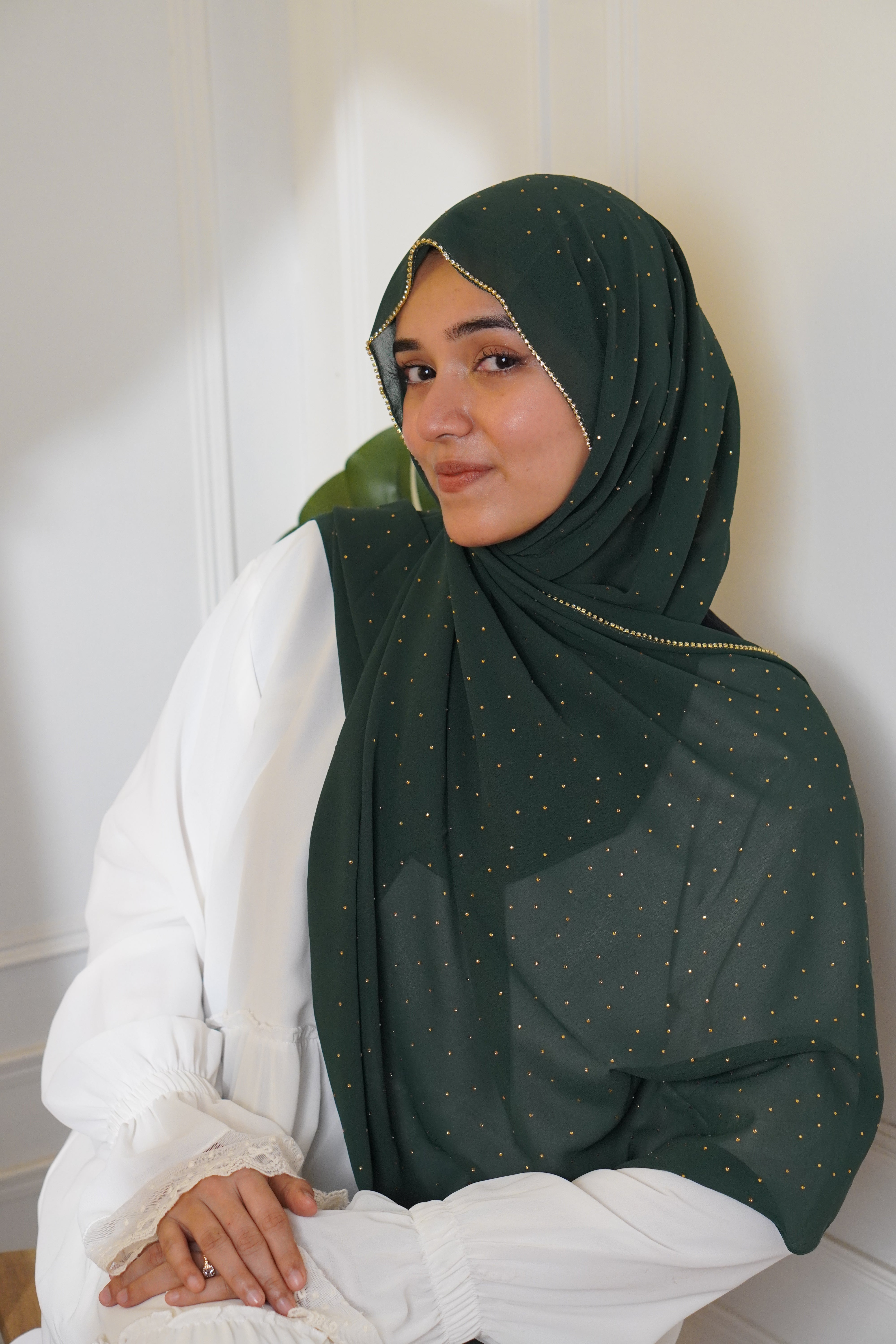 Rhinestone Hijab - Bottle Green