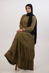 Feriha Ruffled Dress (Matte) - OLIVE GREEN