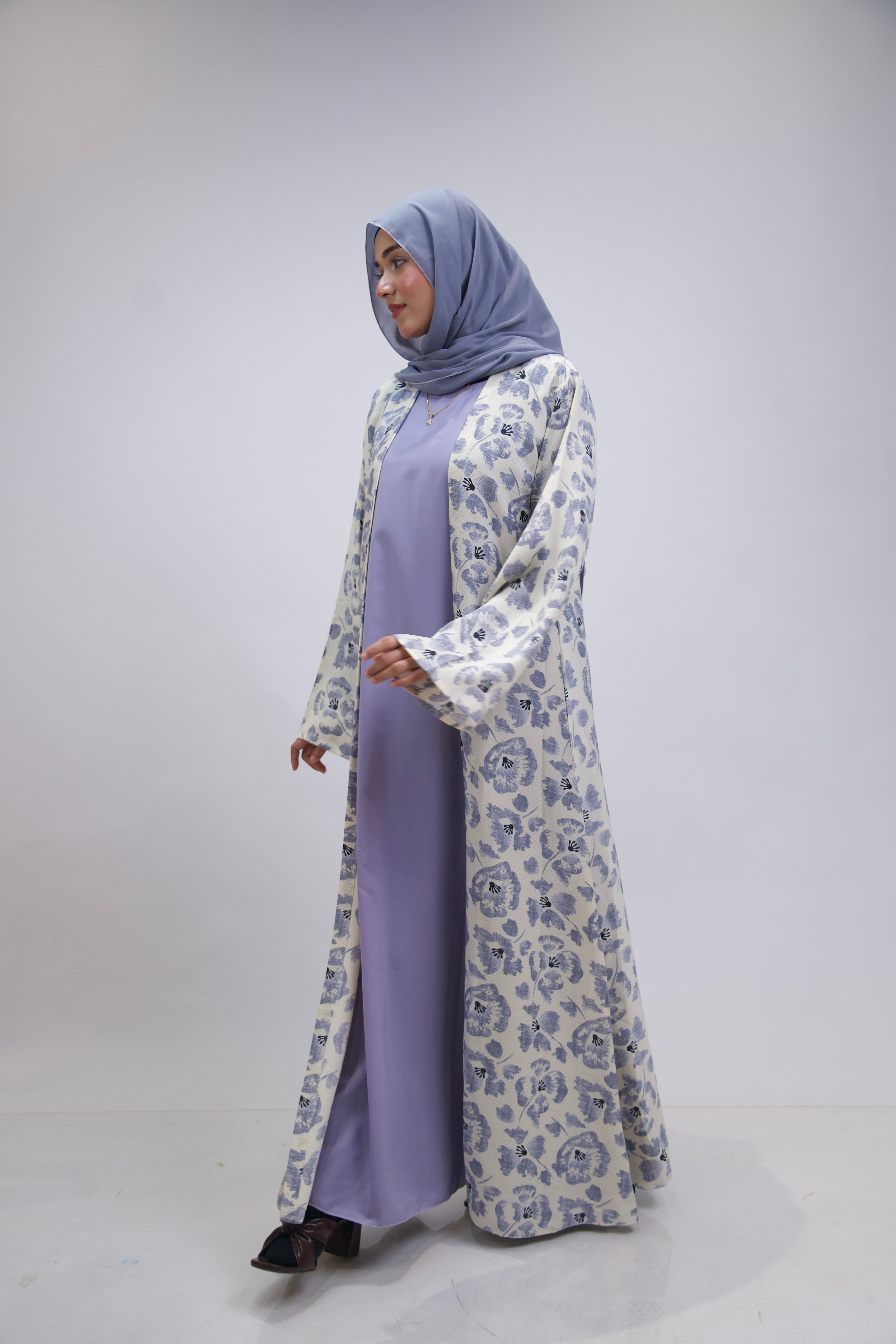FLORAL PRINTED ABAYAH - LILAC