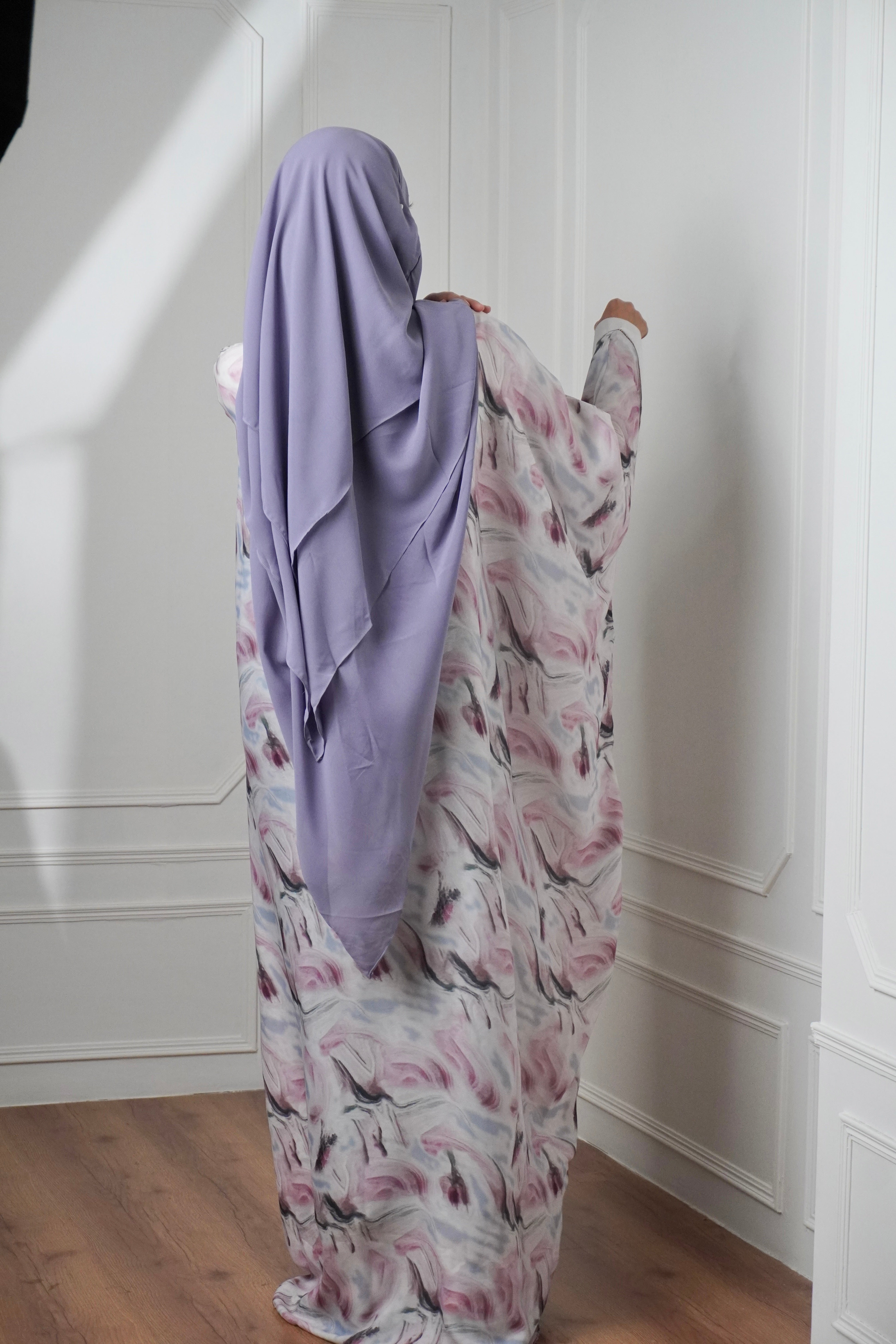 Marble Print Kaftan Khimar Set - Cotton Candy