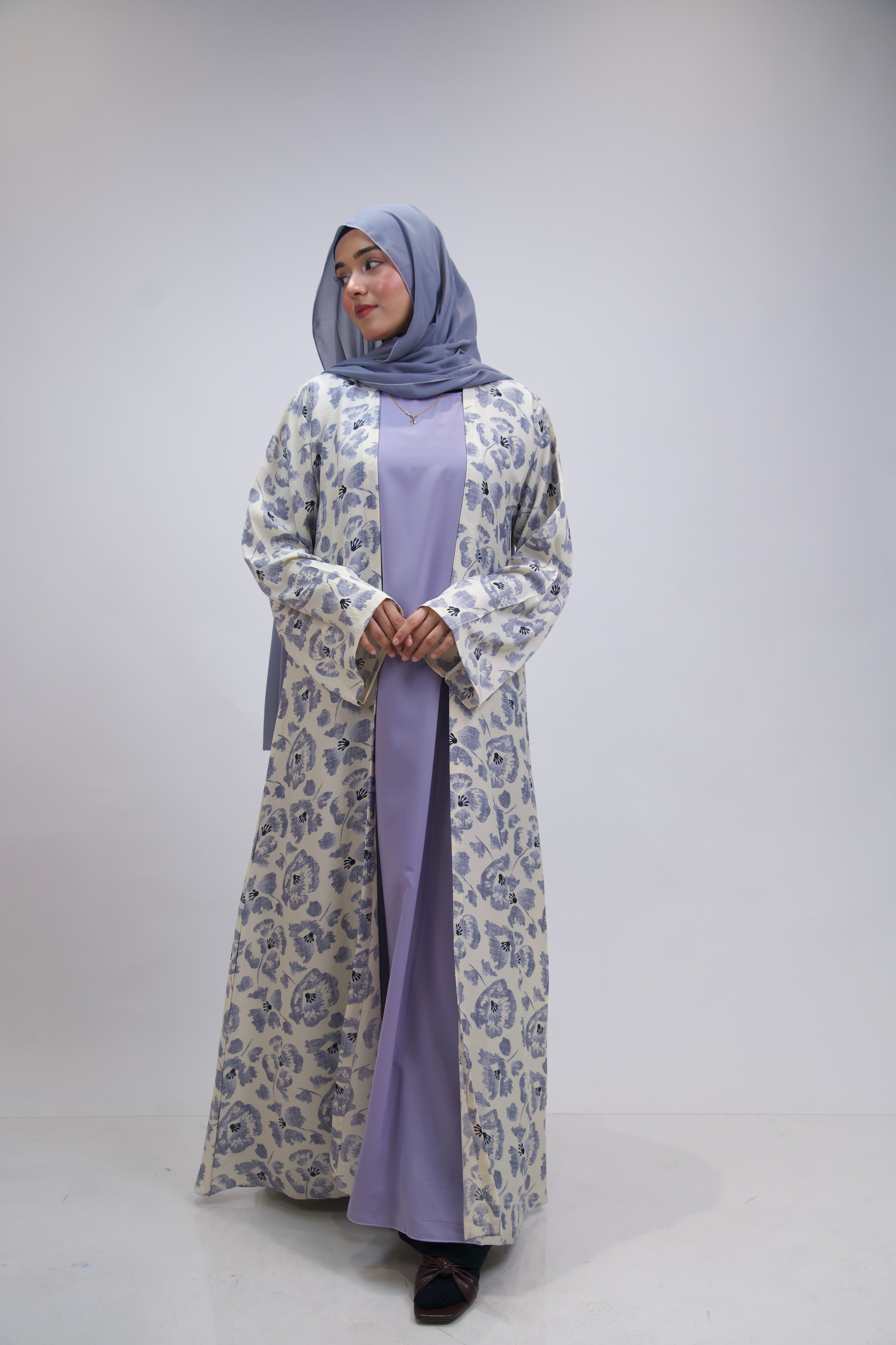 FLORAL PRINTED ABAYAH - LILAC
