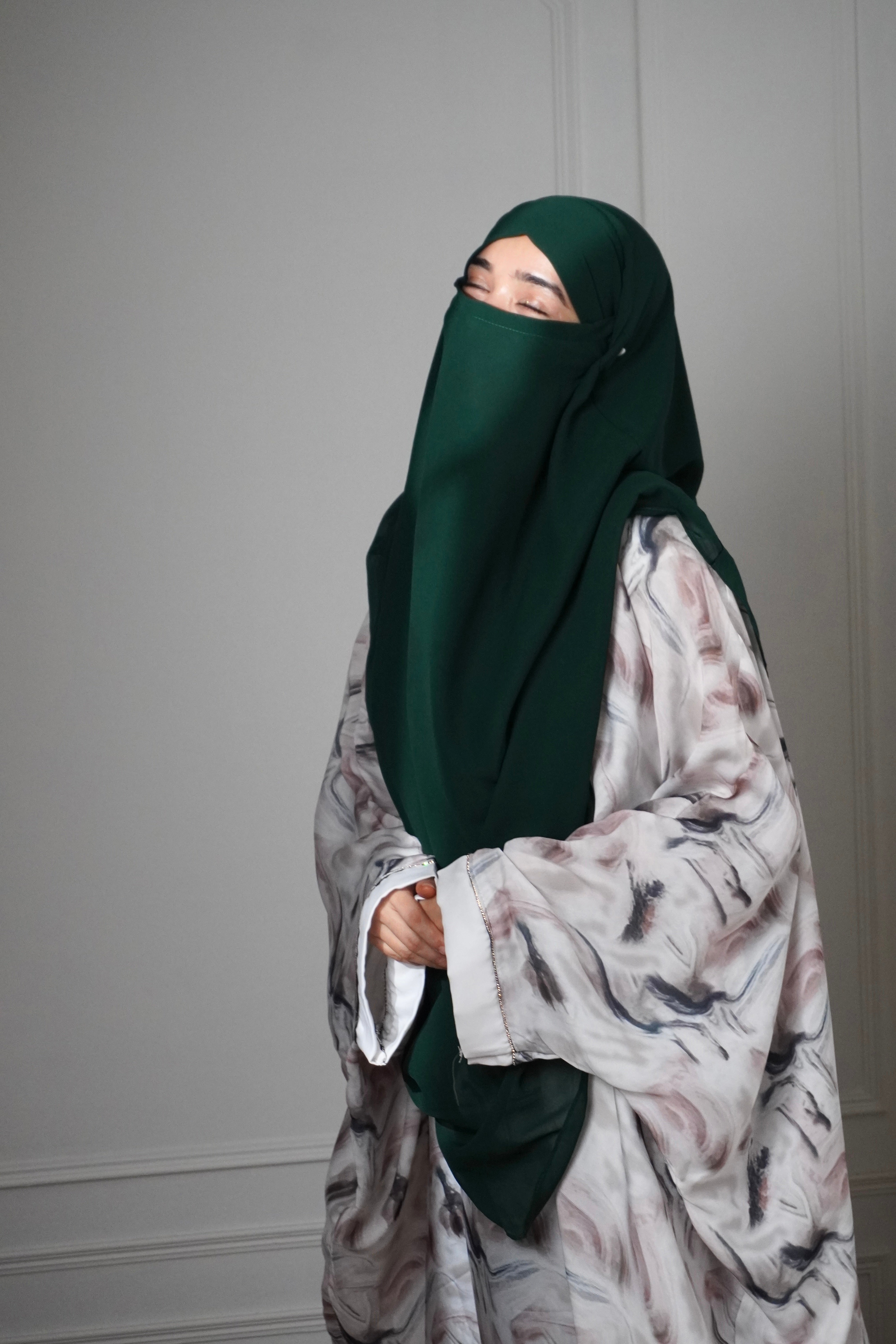 Marble Print Kaftan KHIMAR SET - Rich Green