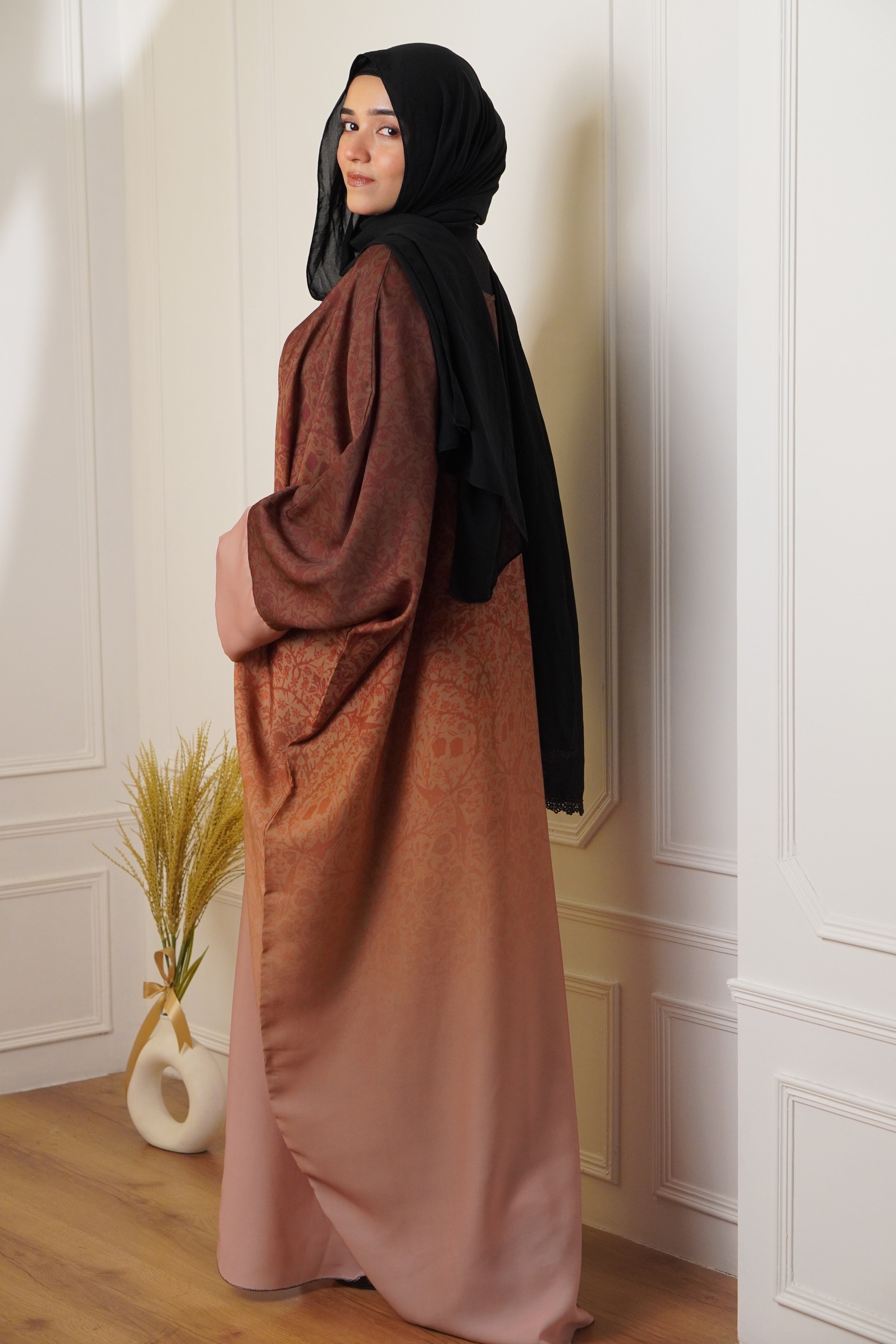 OMBRE PRINTED ABAYAH - BURNT ORANGE