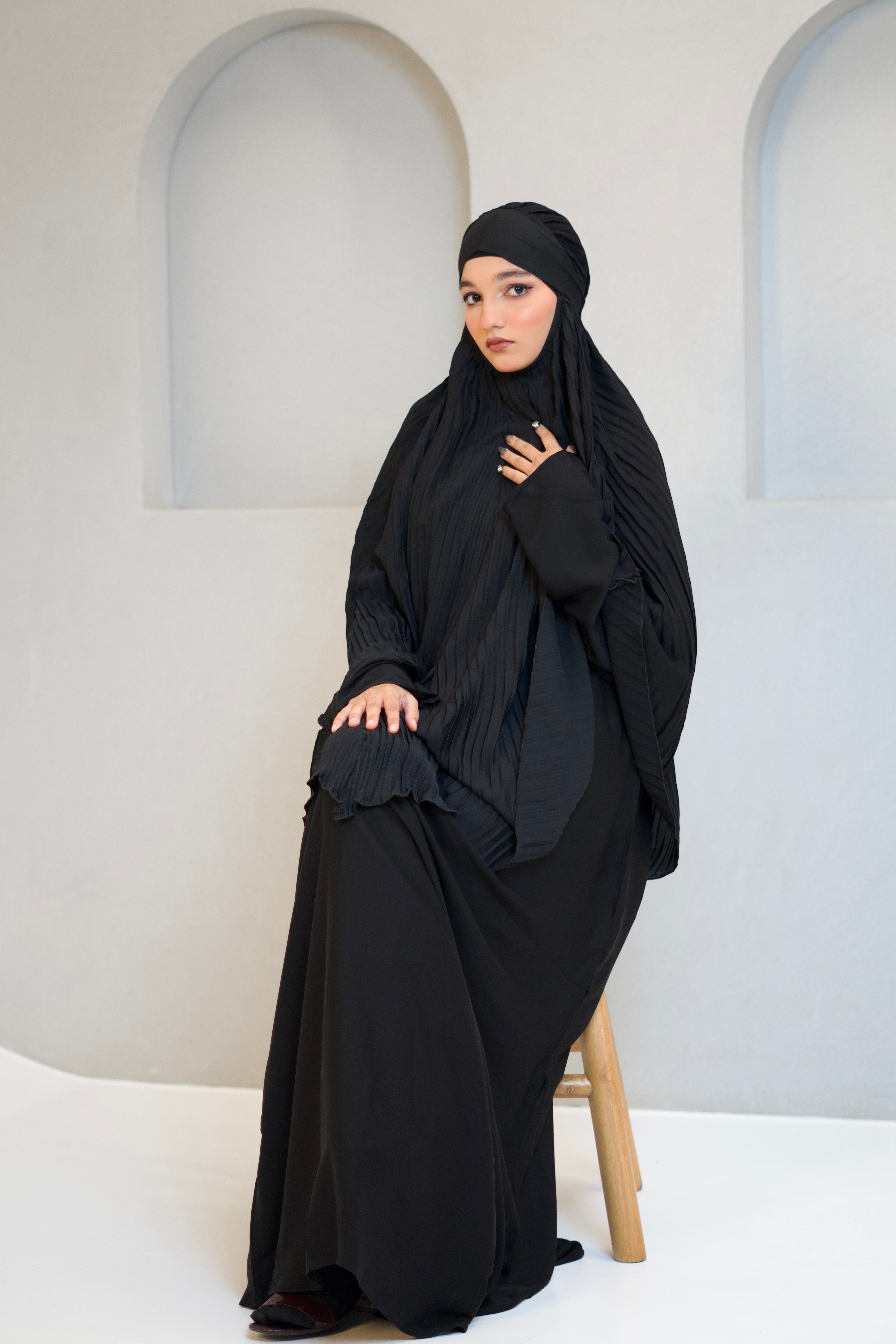 PLEATED KHIMAR SET
