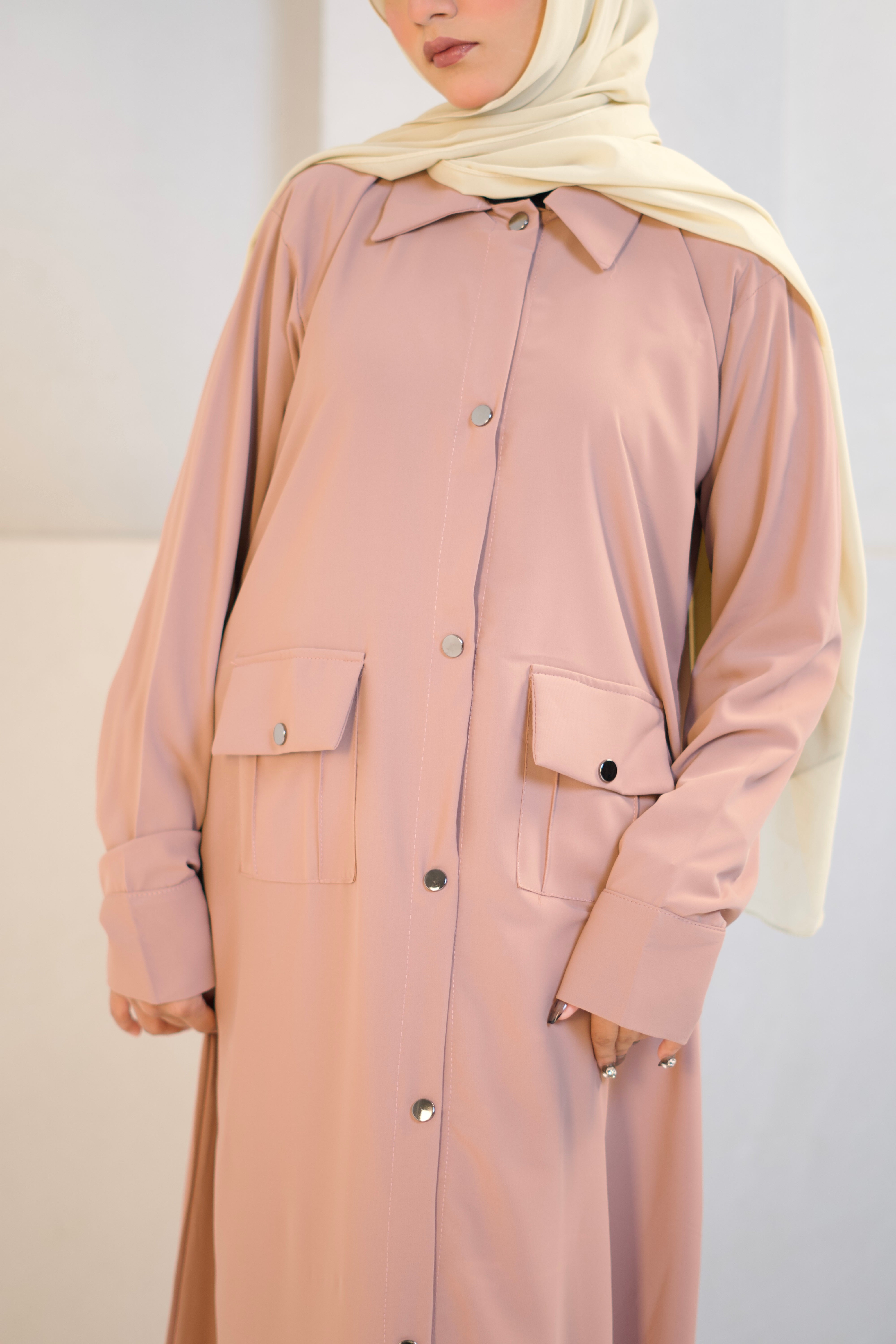 Modest Shirt Dress - Blush Pink