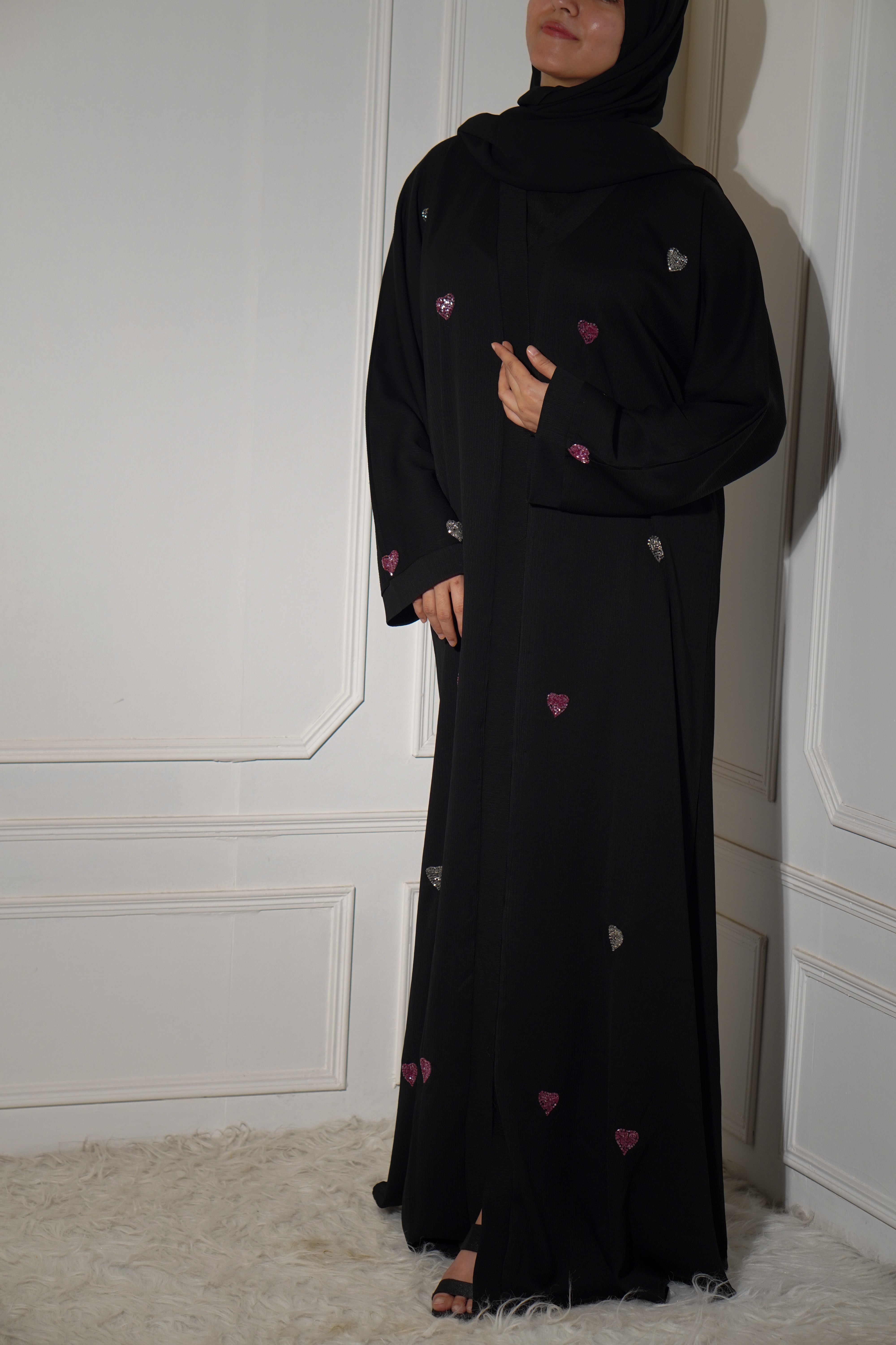 Qalbi Abayah - Pink & Silver