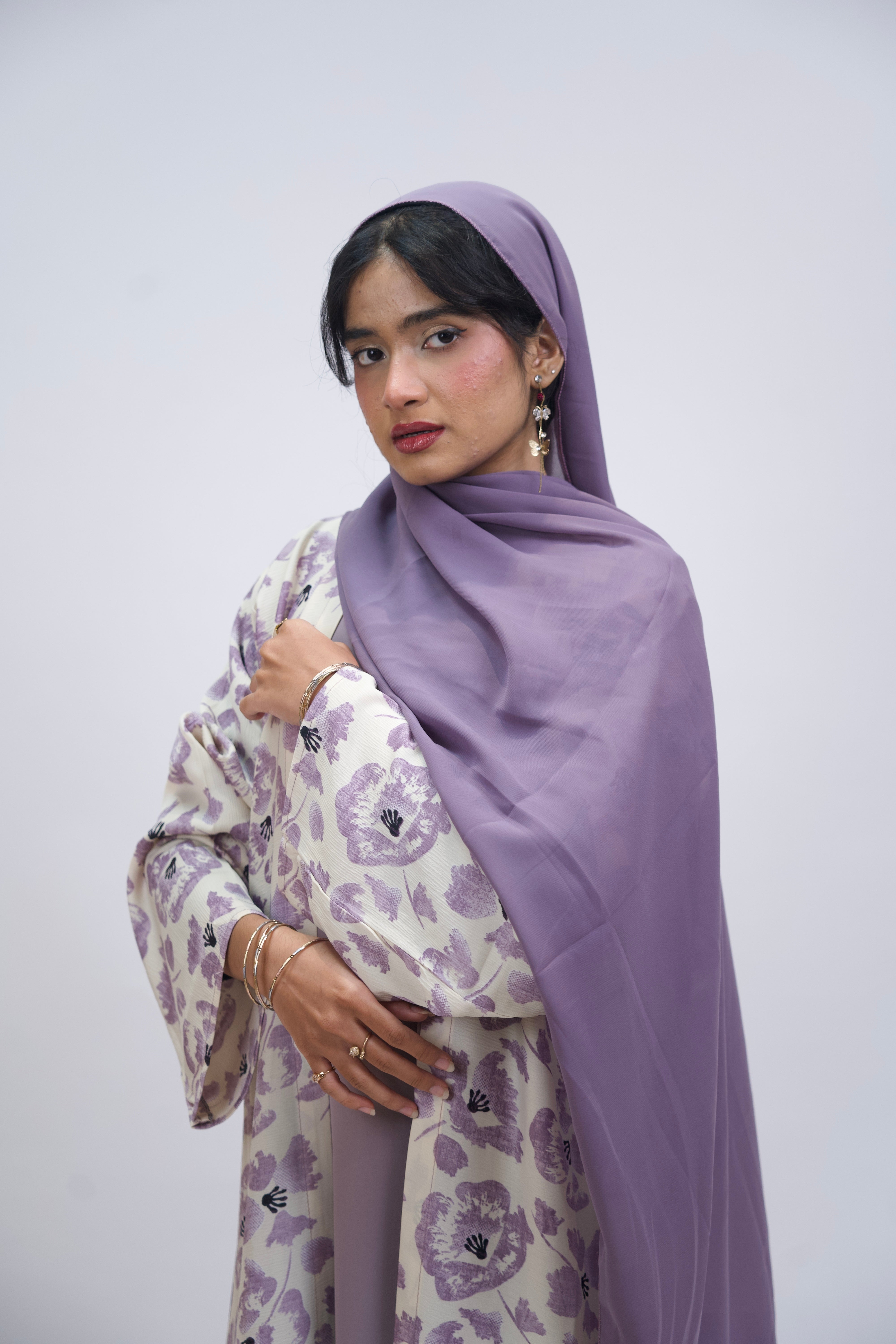 FLORAL PRINTED ABAYAH - LAVENDER