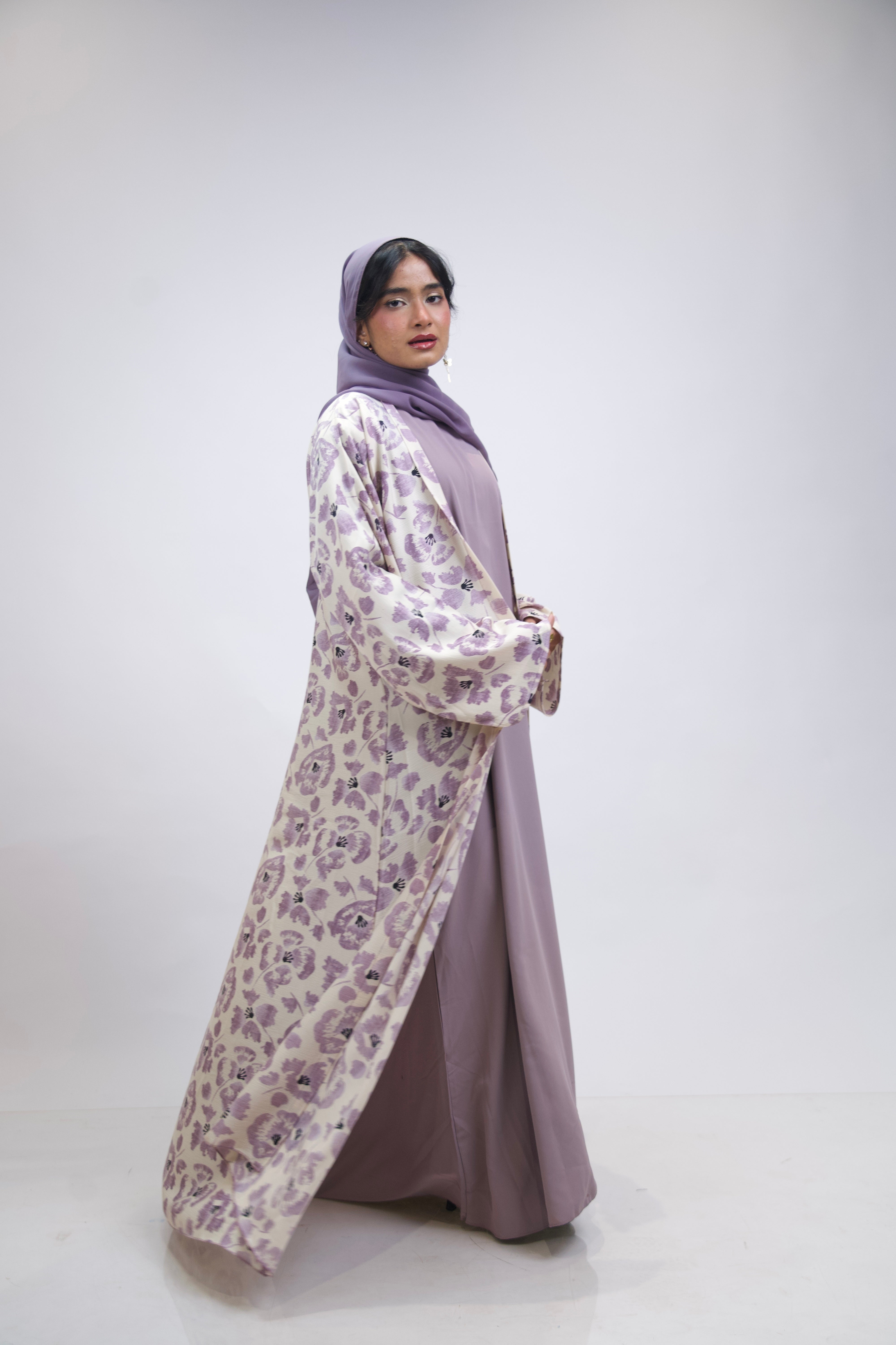 FLORAL PRINTED ABAYAH - LAVENDER