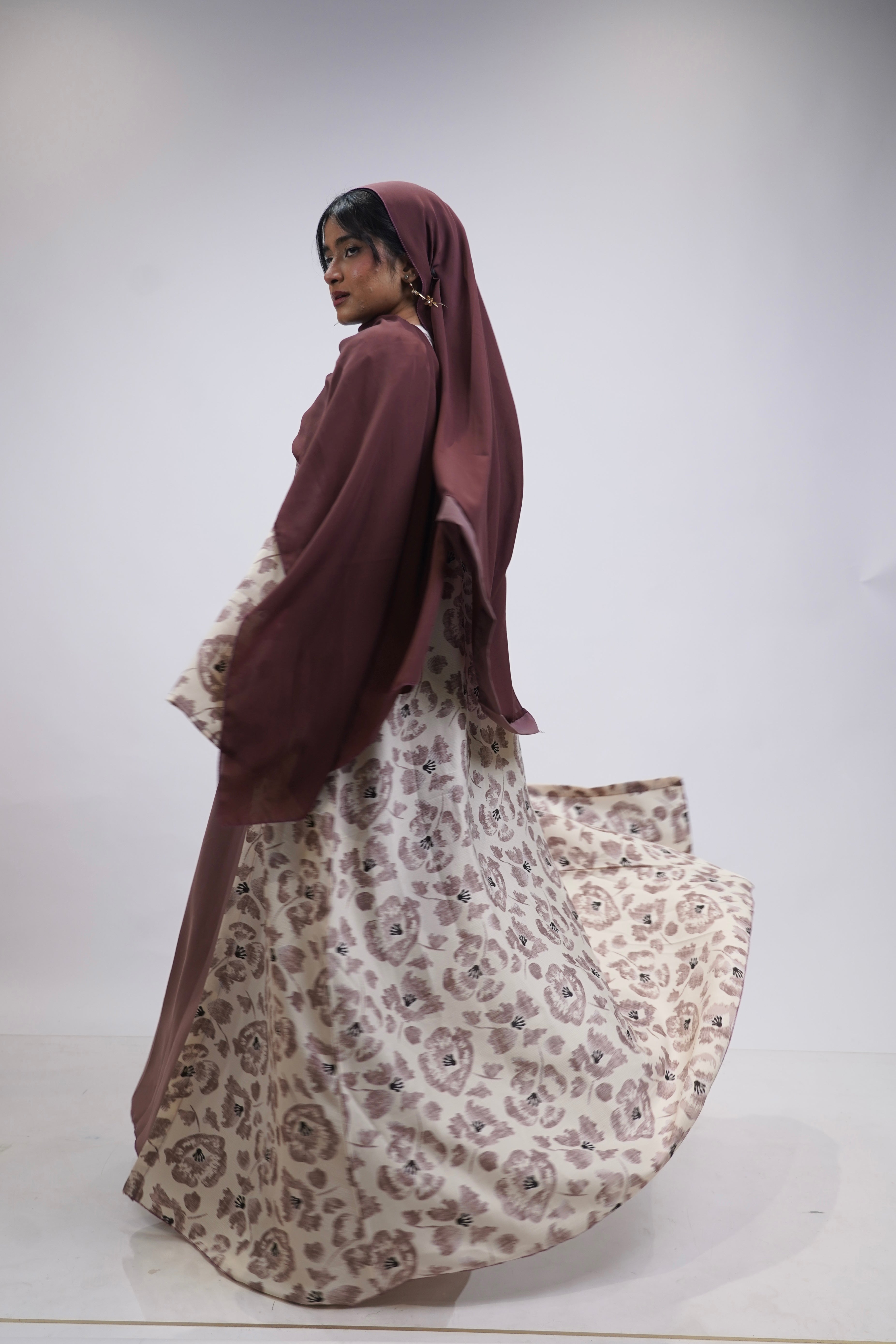 FLORAL PRINTED ABAYAH - ROSE