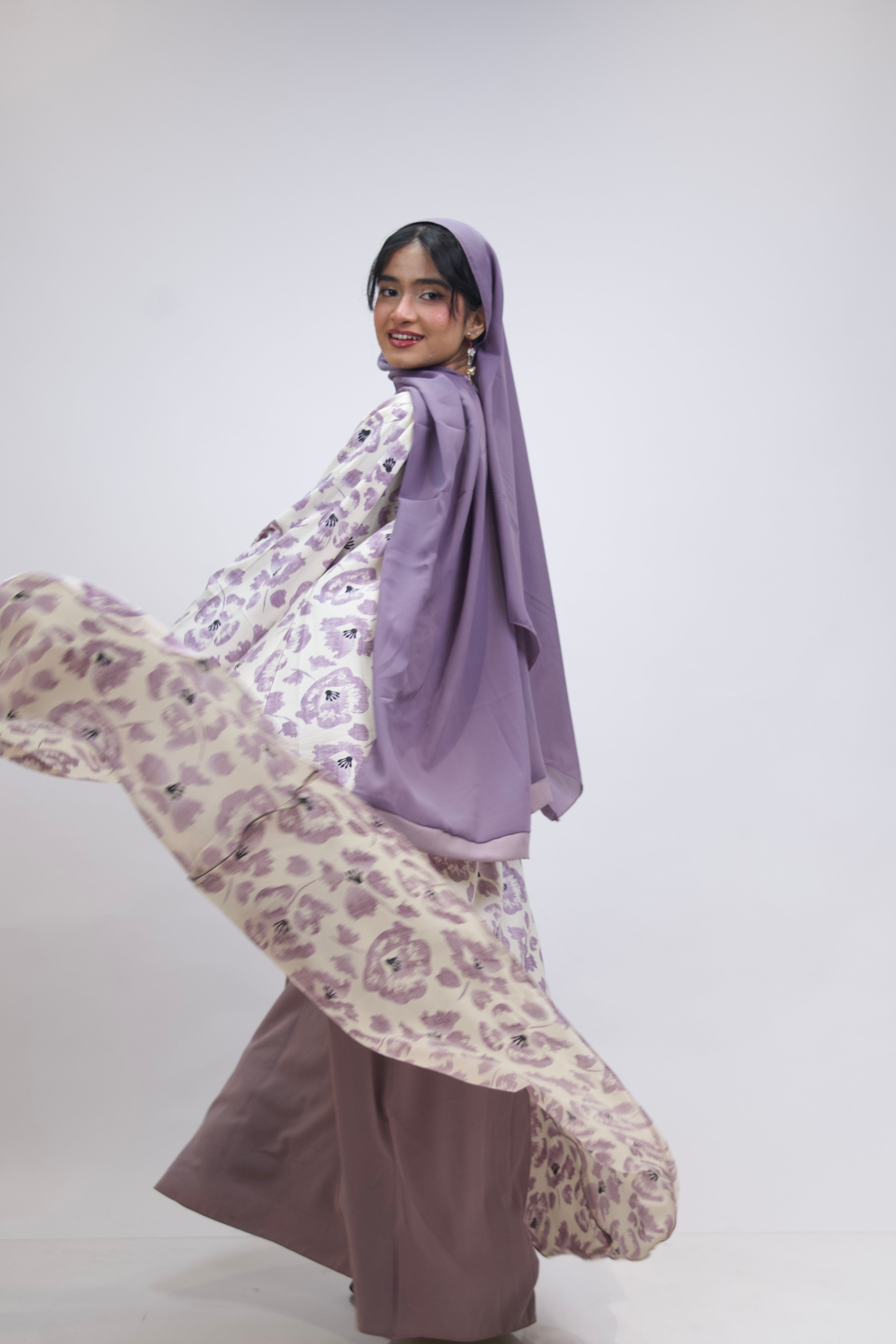 FLORAL PRINTED ABAYAH - LAVENDER