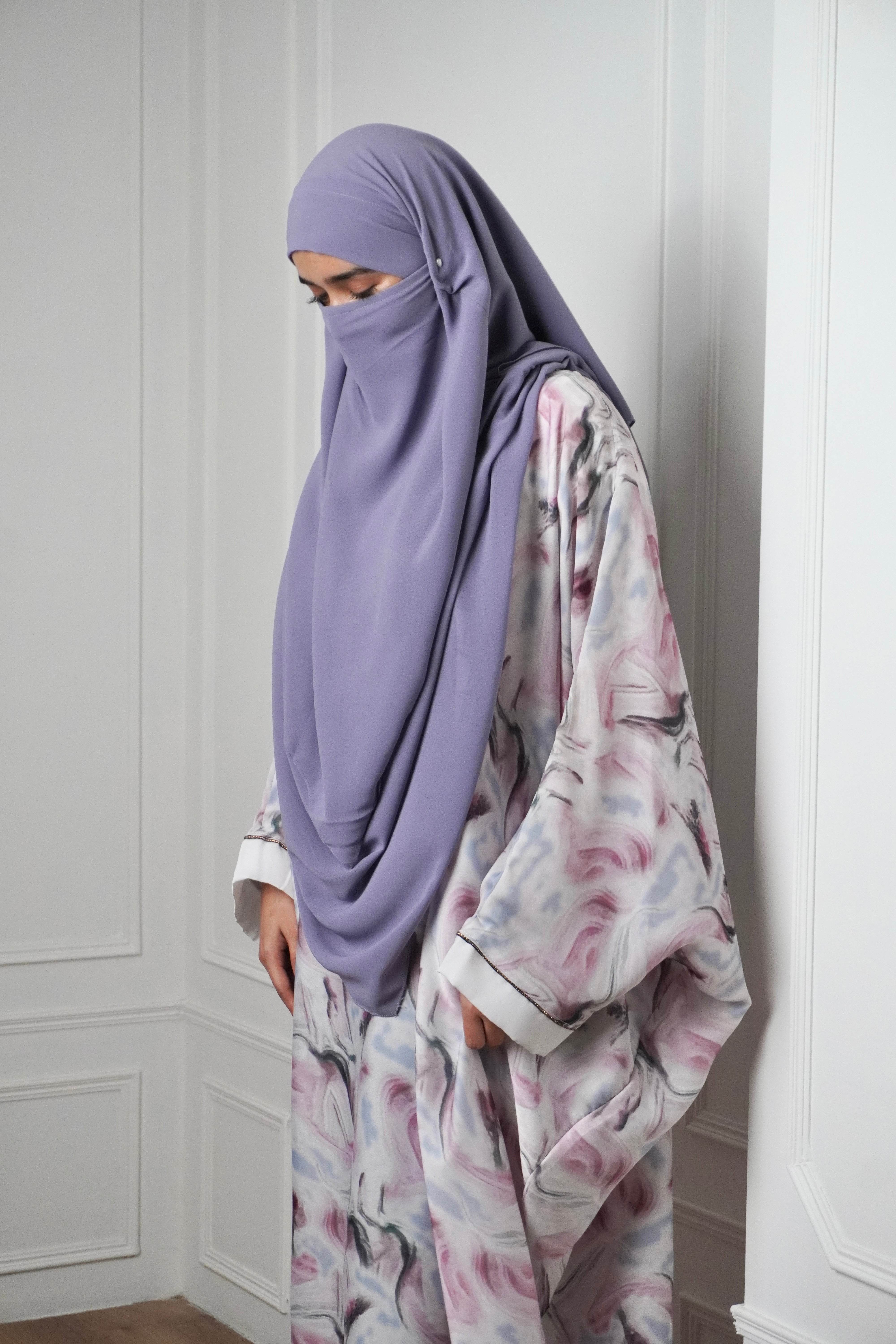 Marble Print Kaftan Khimar Set - Cotton Candy