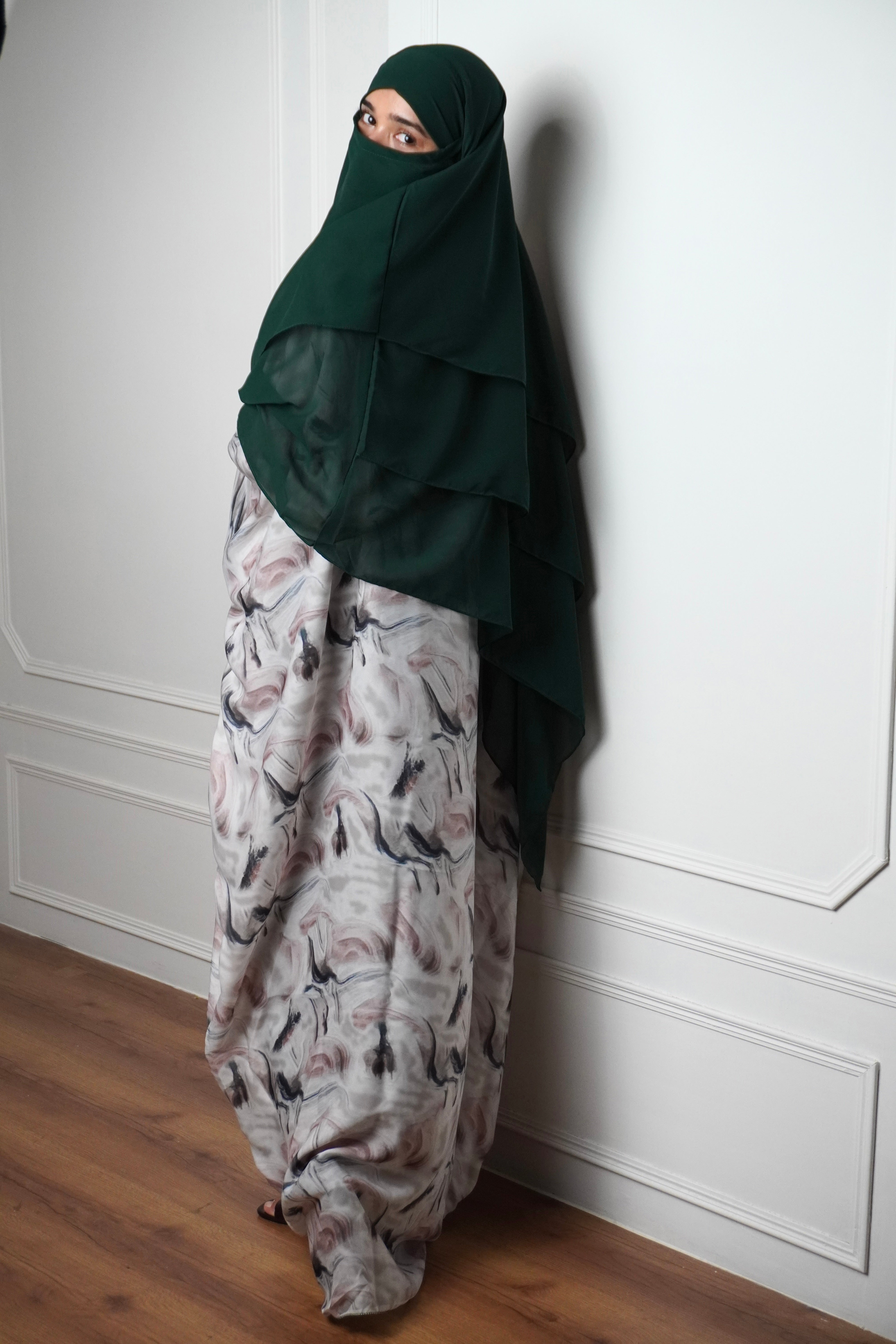 Marble Print Kaftan KHIMAR SET - Rich Green