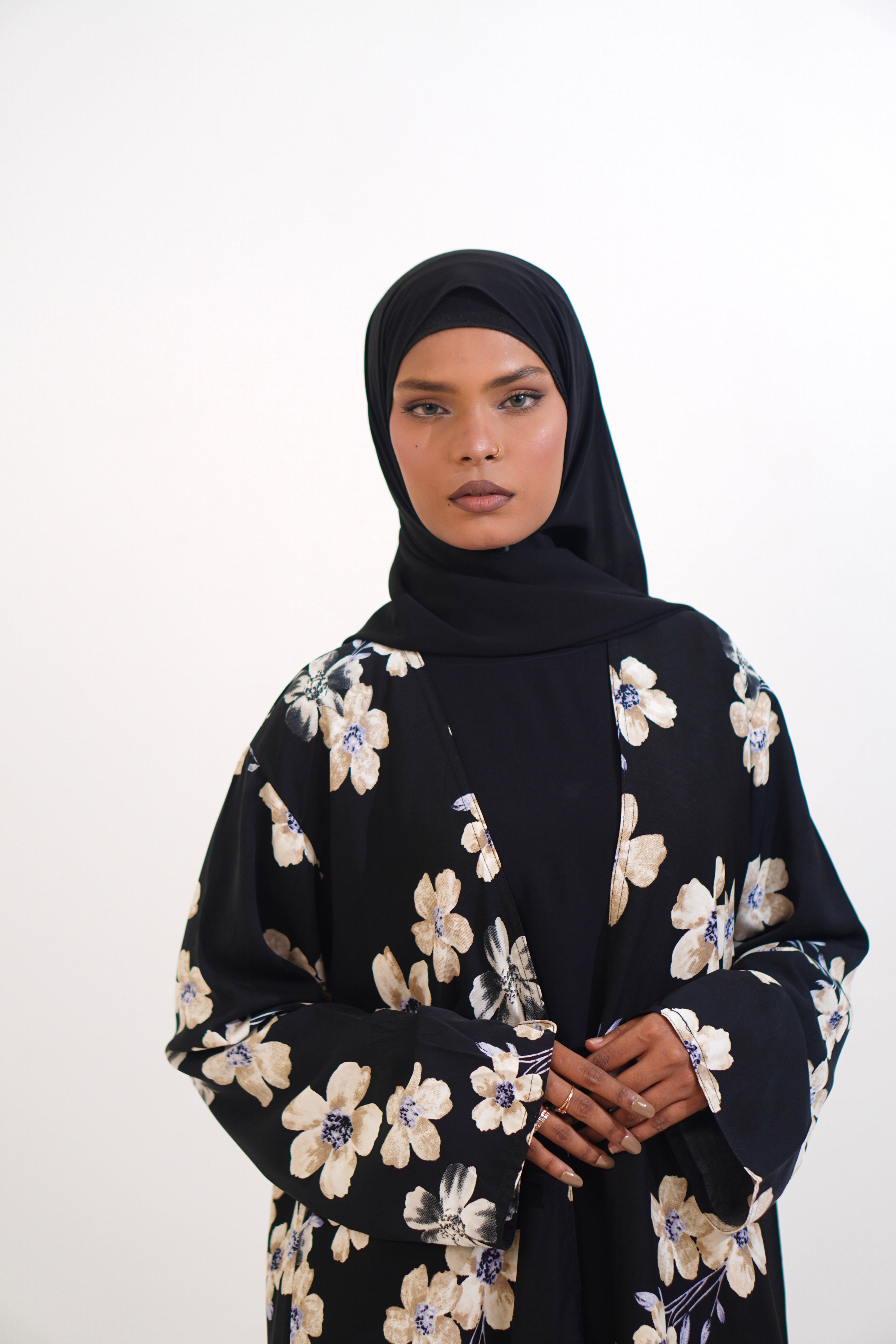 FLORAL PRINTED ABAYAH - BLACK