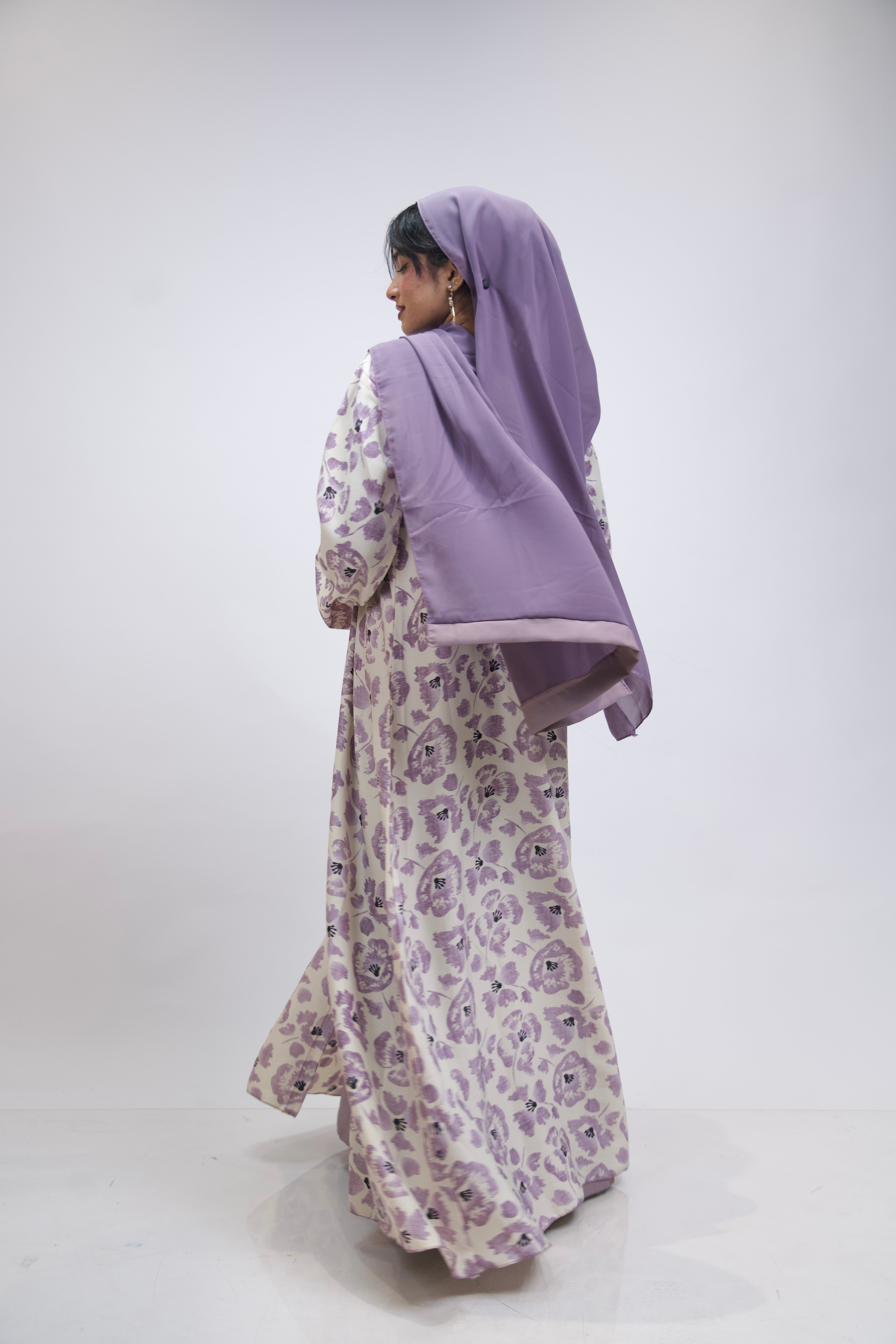 FLORAL PRINTED ABAYAH - LAVENDER