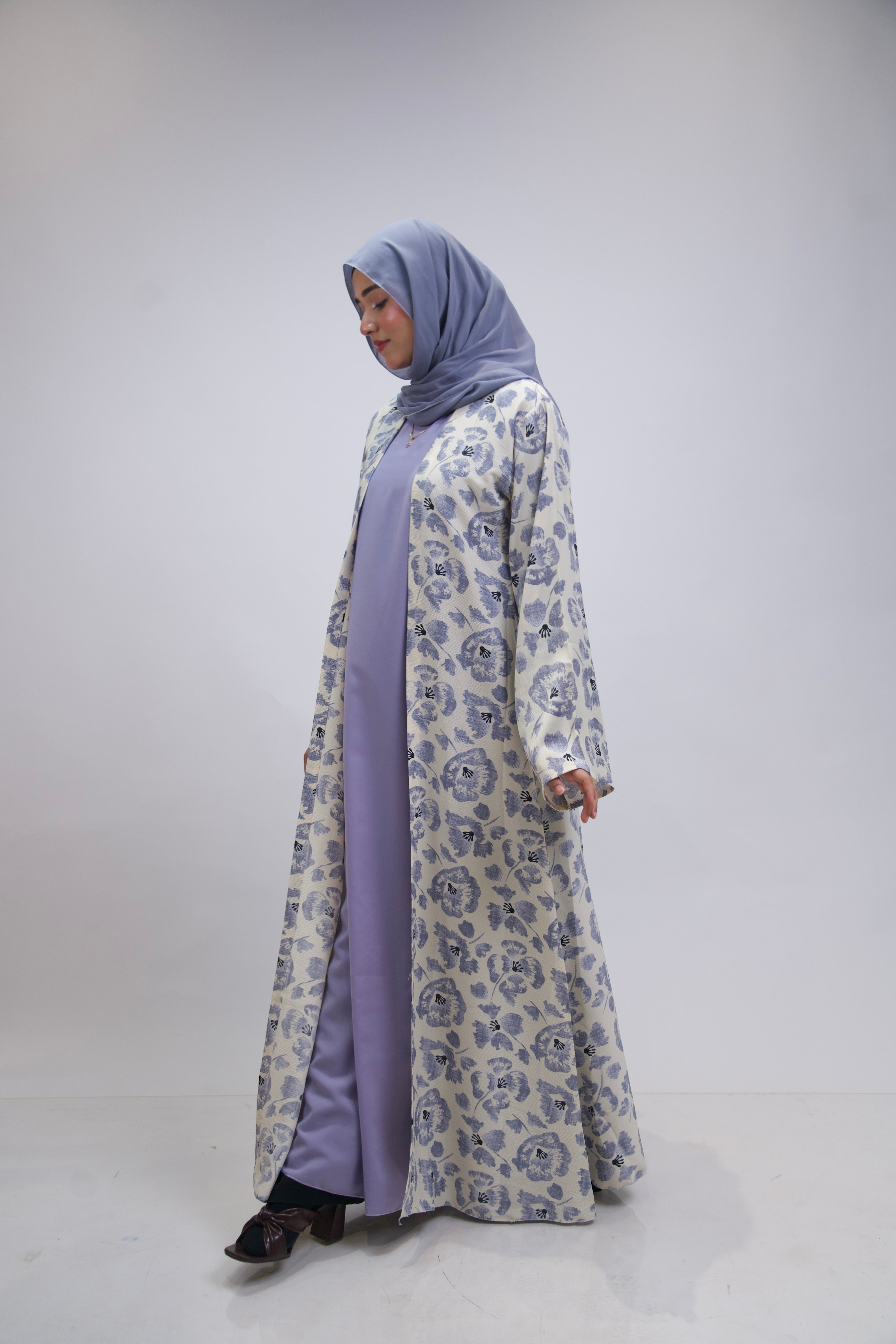 FLORAL PRINTED ABAYAH - LILAC