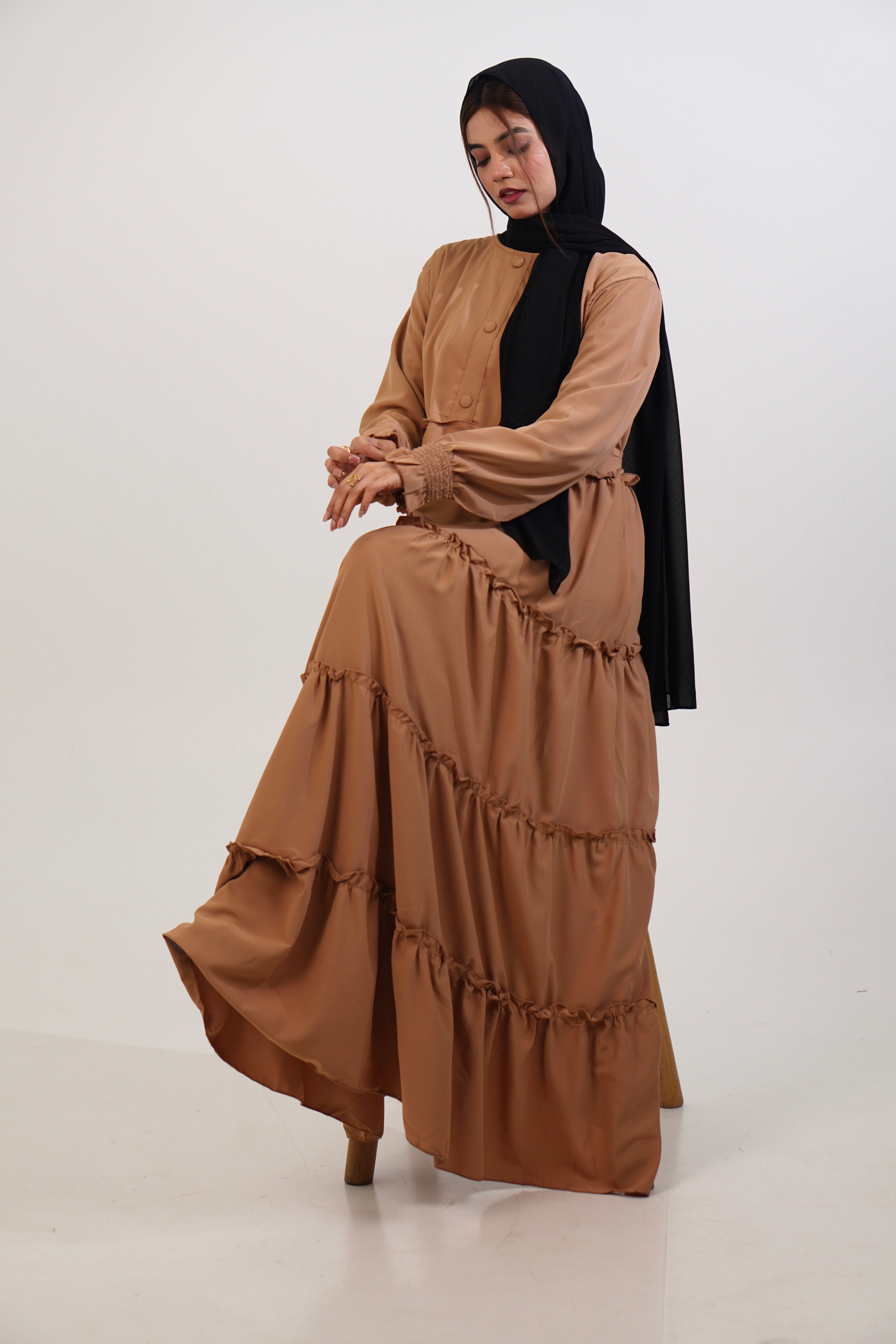 Feriha Ruffled Dress (Matte) - BEIGE