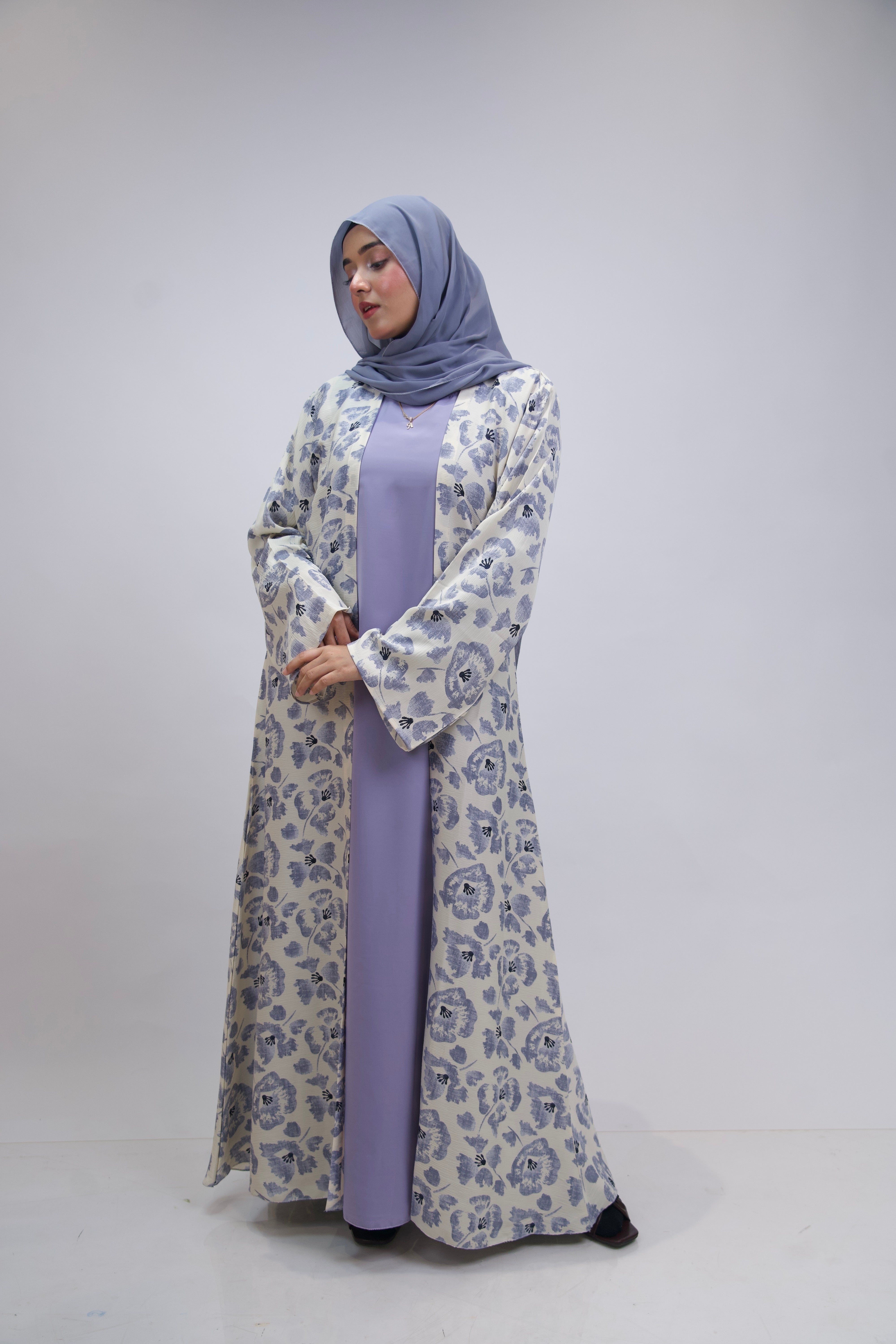 FLORAL PRINTED ABAYAH - LILAC