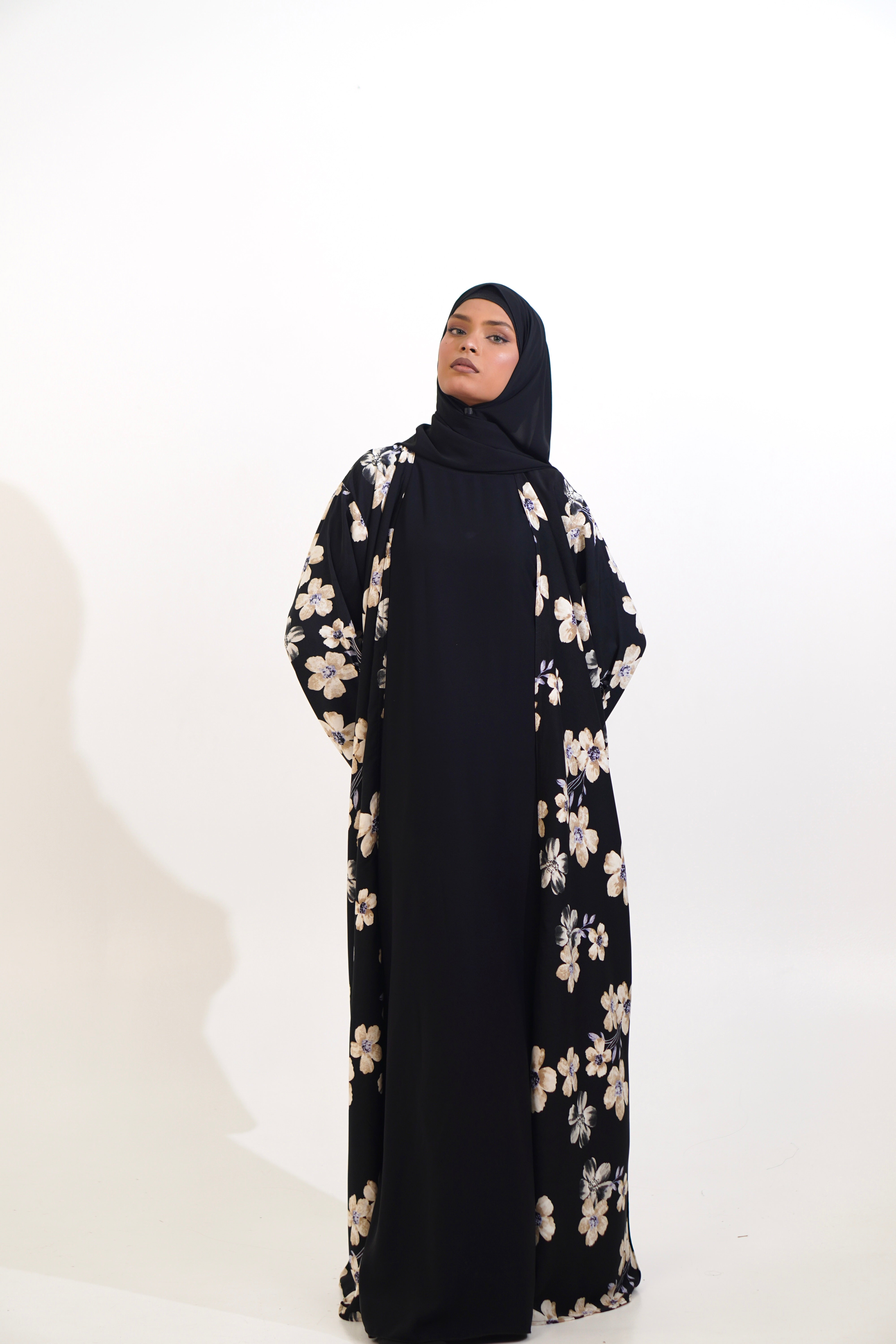FLORAL PRINTED ABAYAH - BLACK