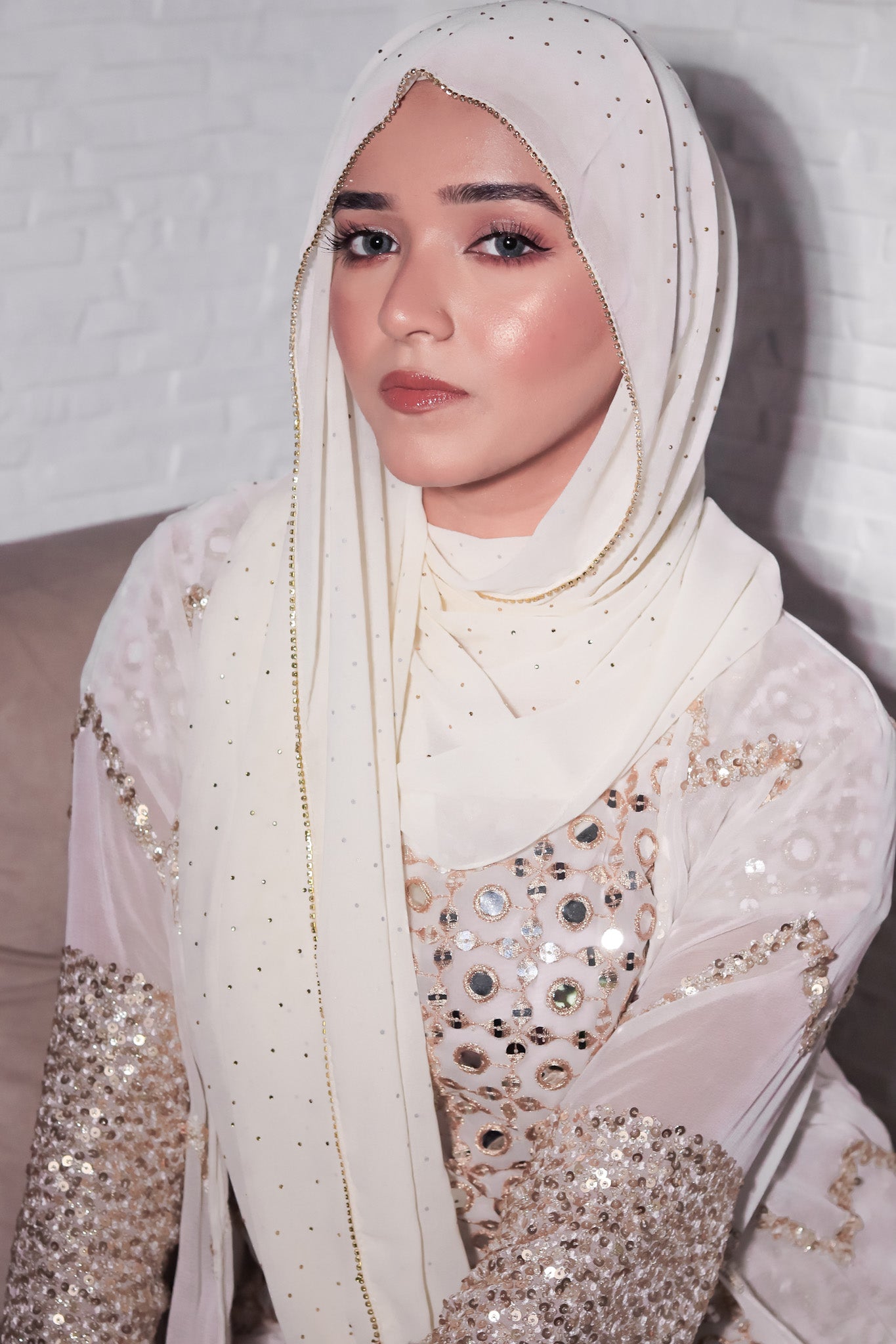 Rhinestone Hijab - White