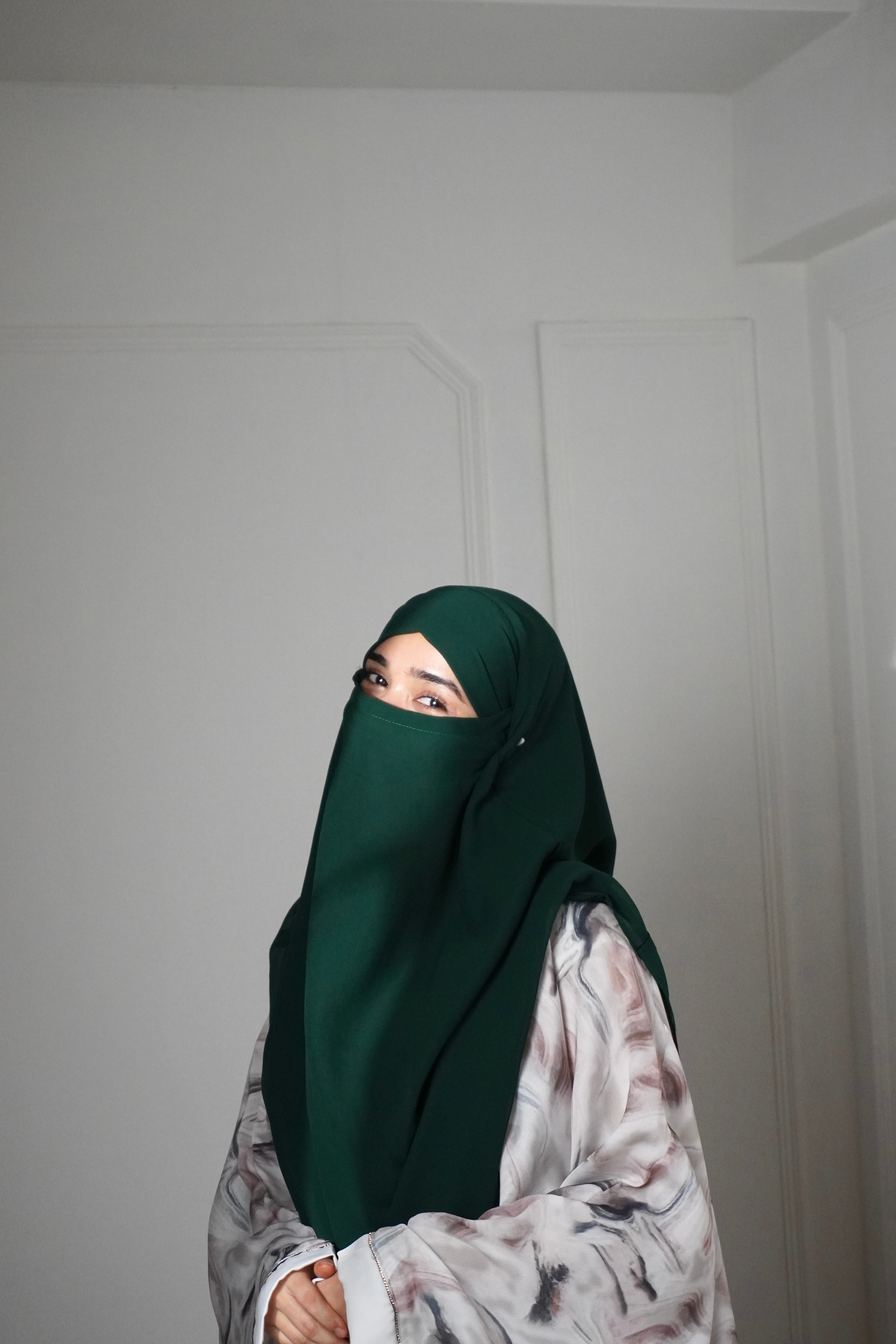 Marble Print Kaftan KHIMAR SET - Rich Green
