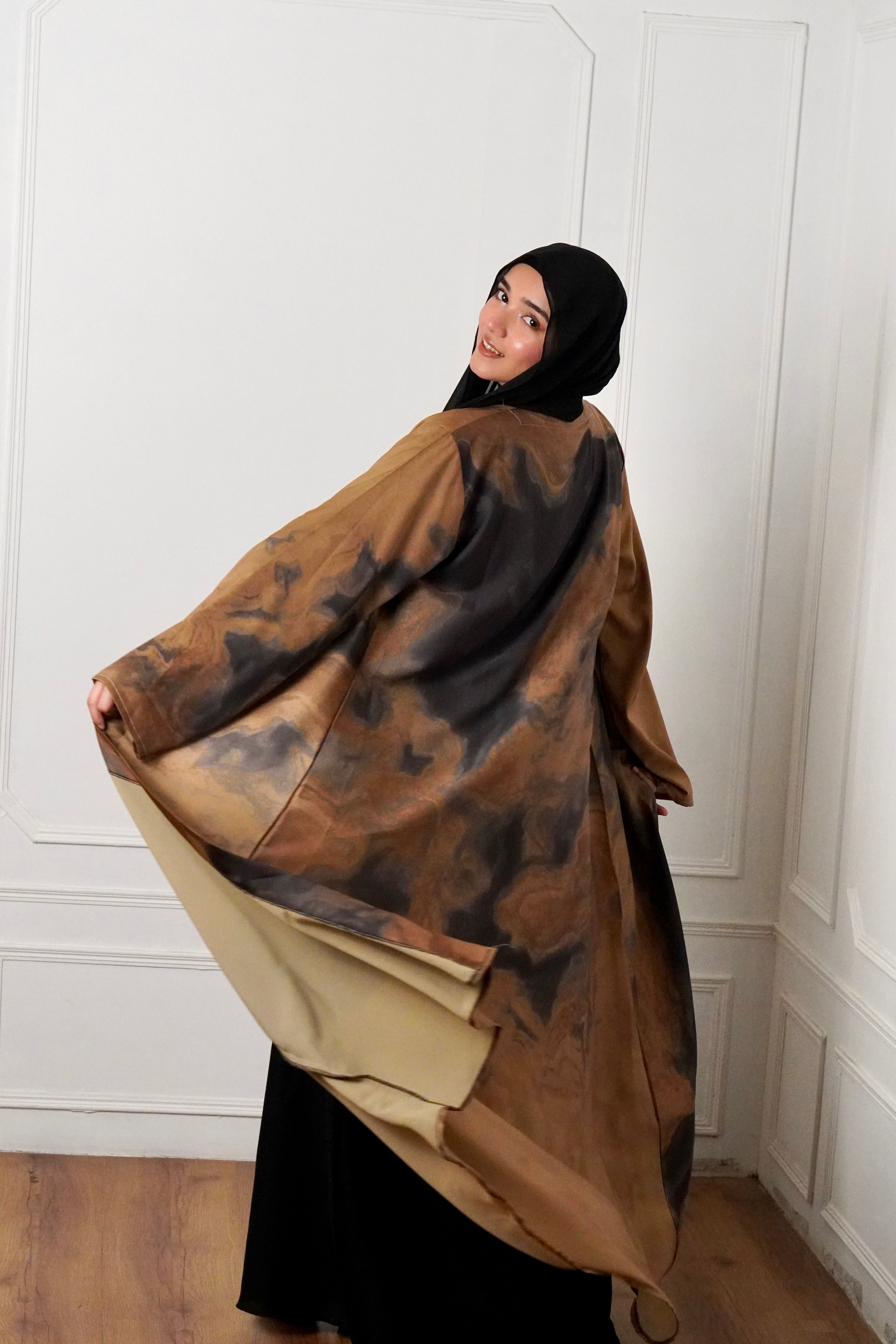 MARBLE PRINT ABAYAH - DESERT GLOW
