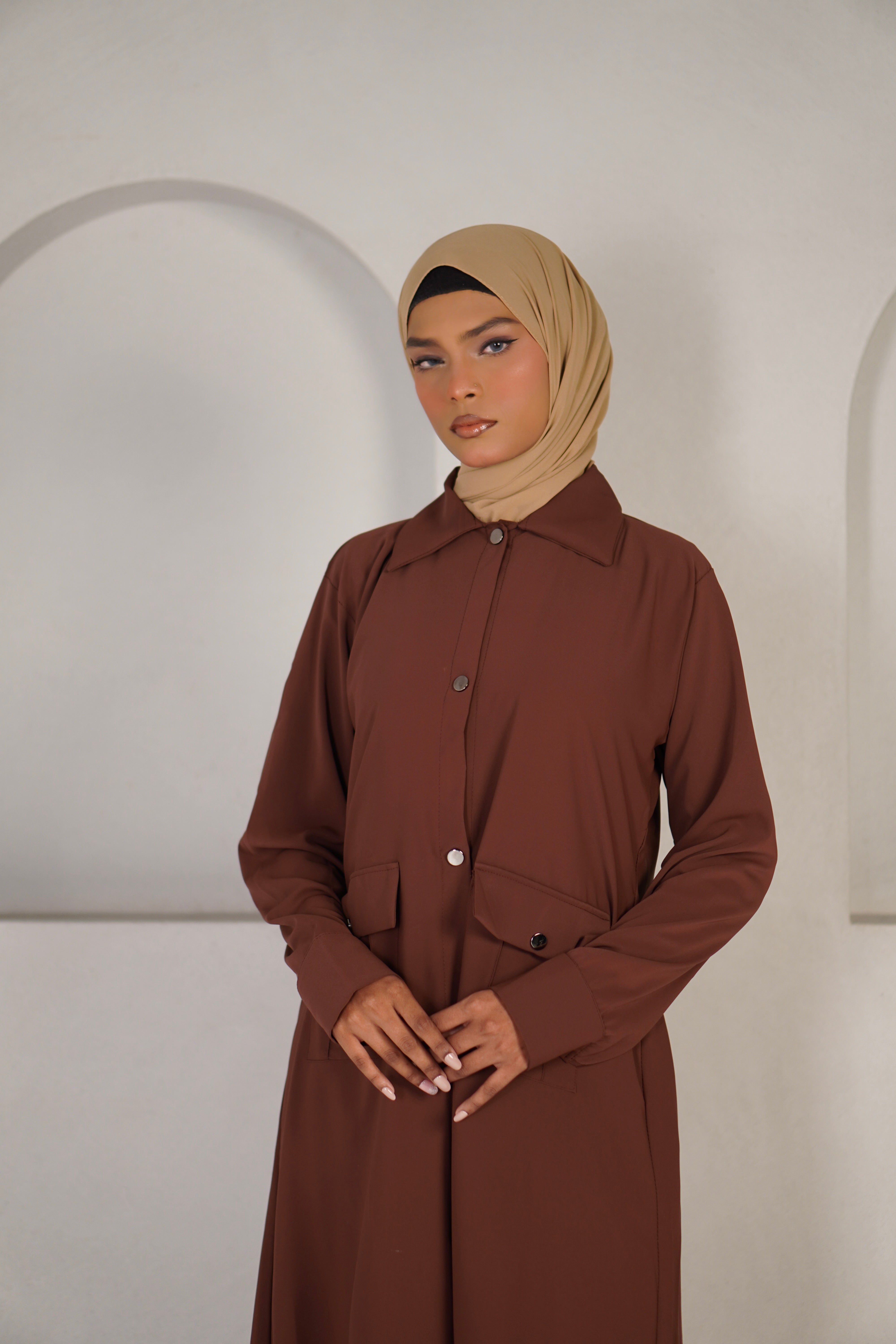 Modest Shirt Dress - Rustic Brown