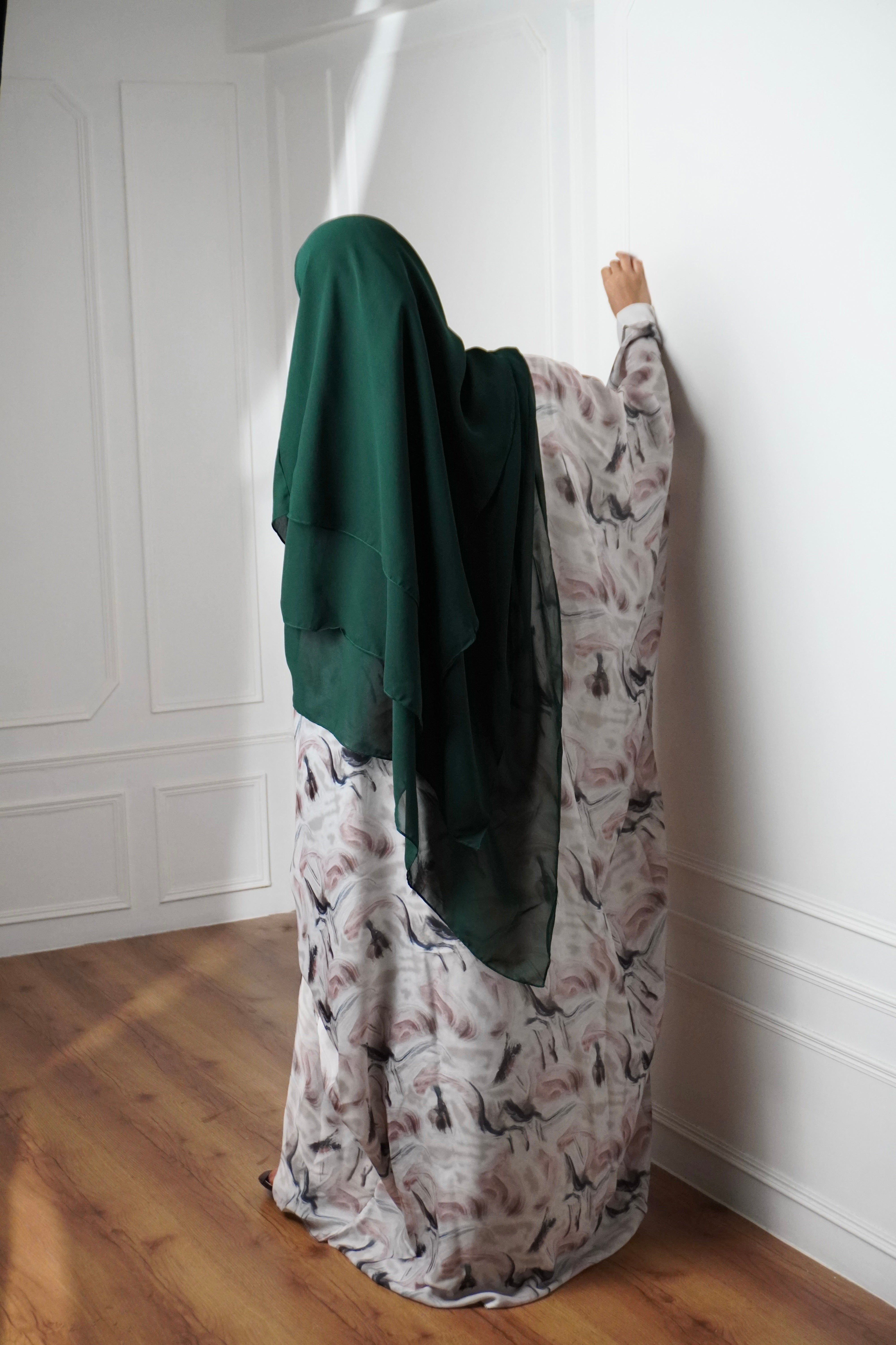 Marble Print Kaftan KHIMAR SET - Rich Green
