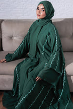 EMBROIDERED LAYERED ABAYAH - BOTTLE GREEN
