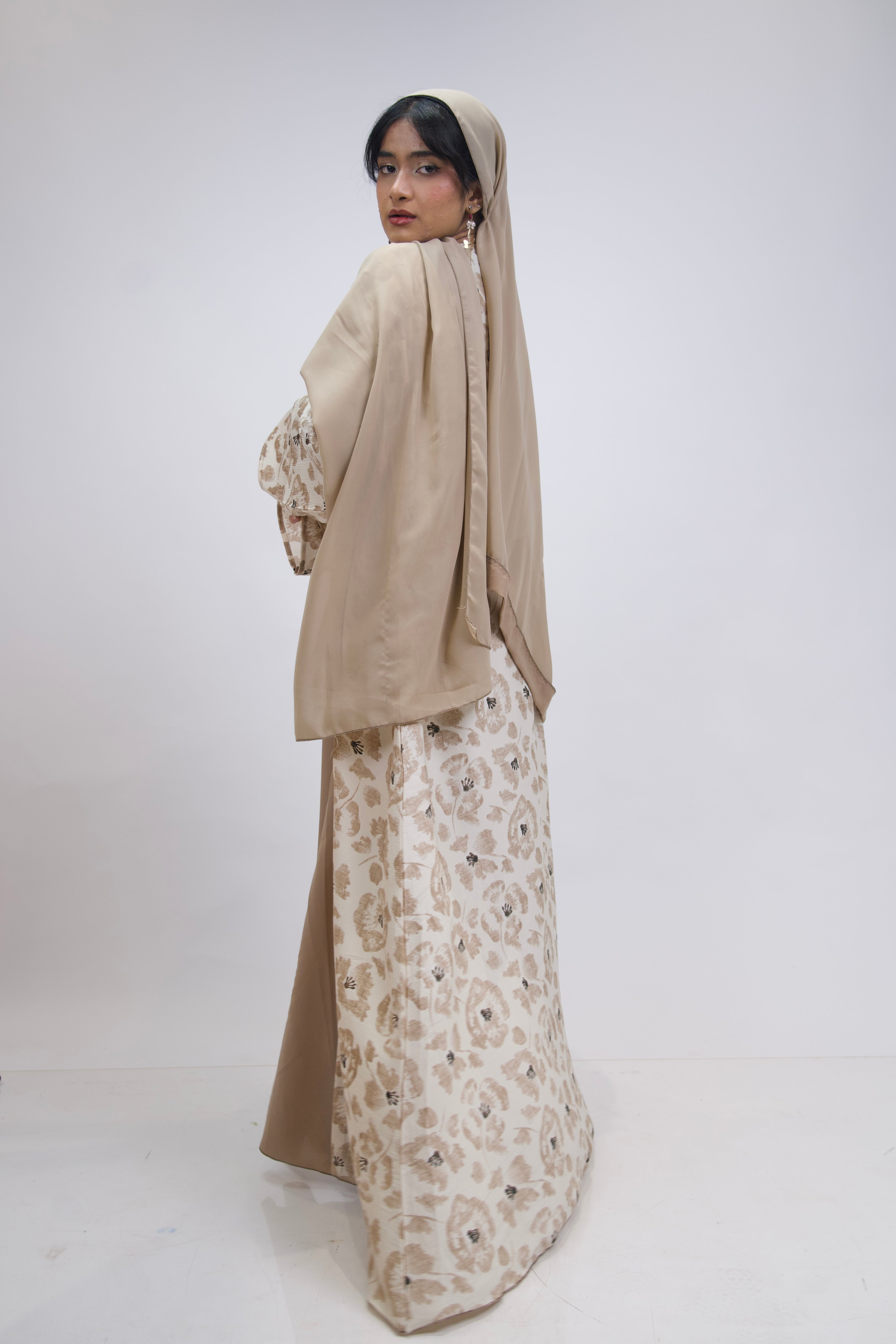 FLORAL PRINTED ABAYAH - BEIGE